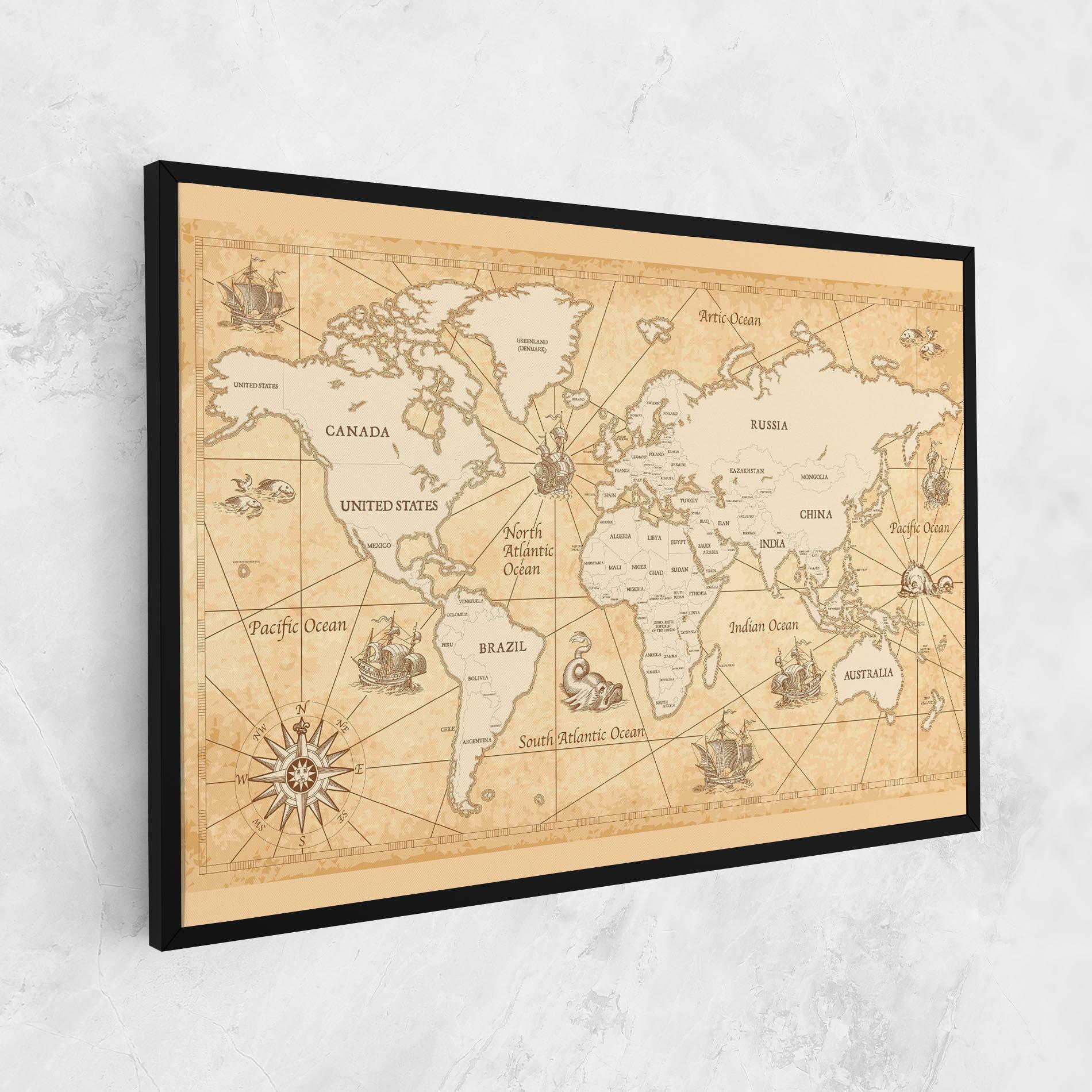 Leinwandbild Cream Old Map mockup 1