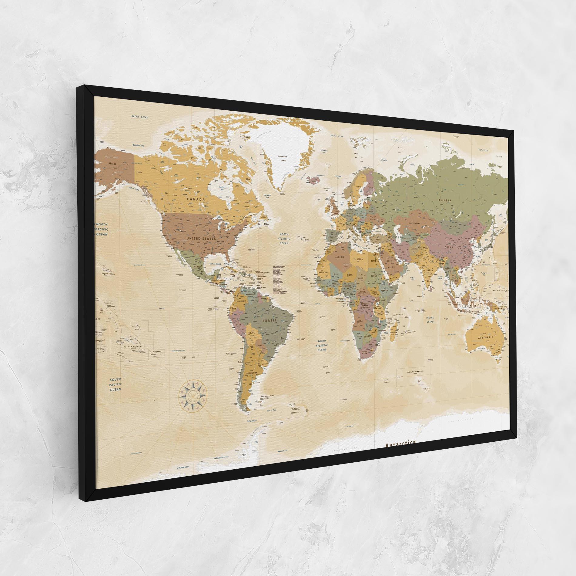 Leinwandbild World Map Vintage mockup 1