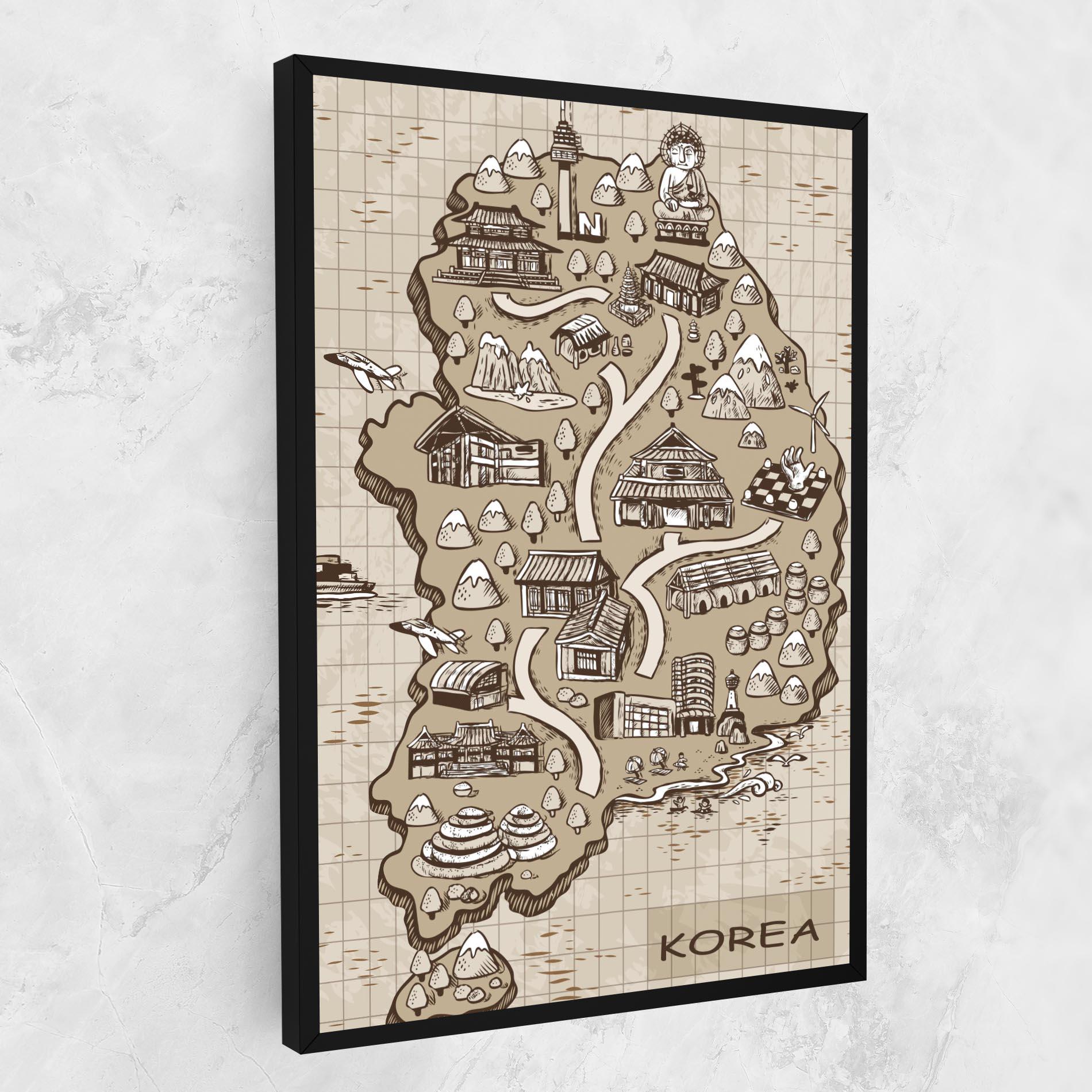 Leinwandbild Old Korea Map mockup 1