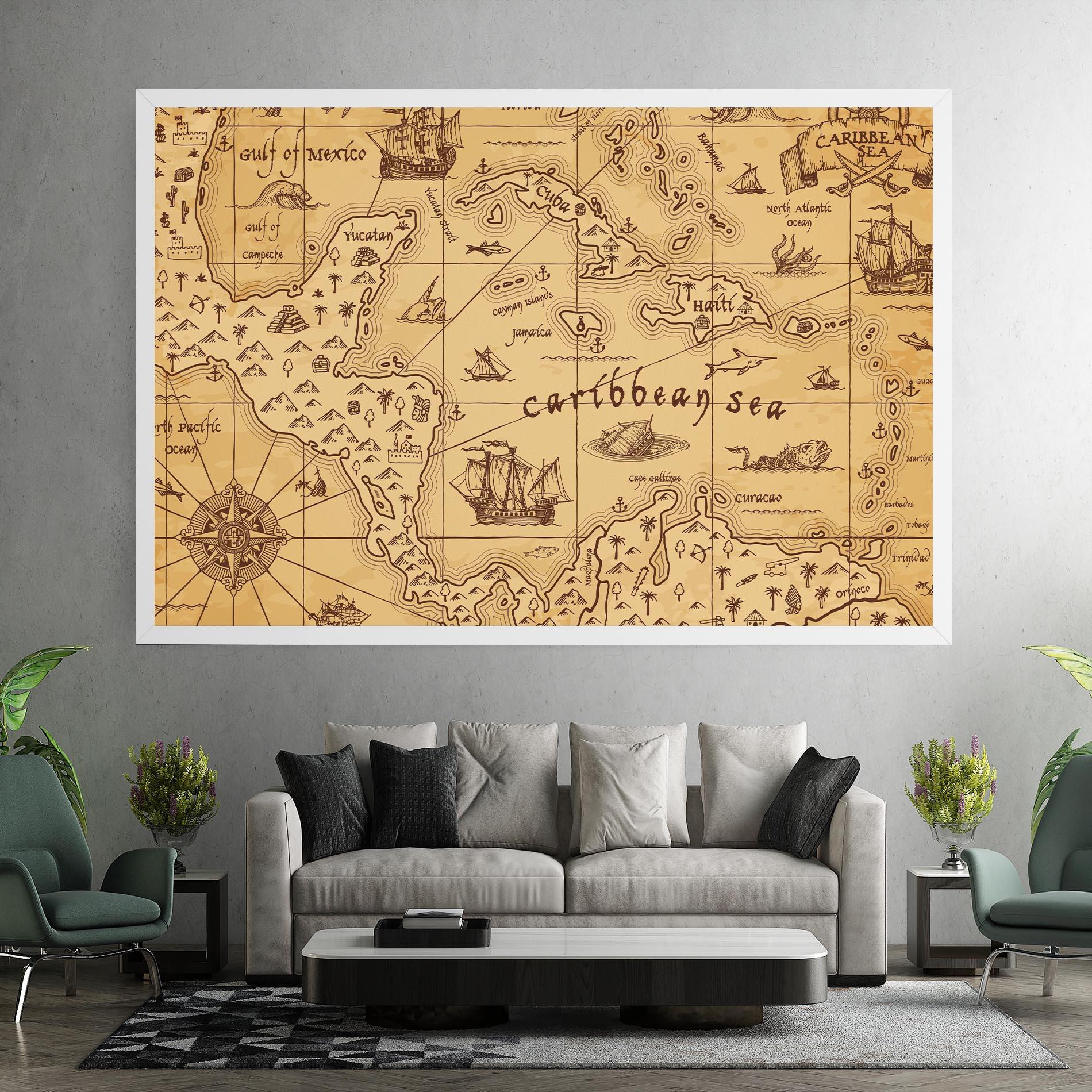 Leinwandbild Caribbean Sea Map mockup 7