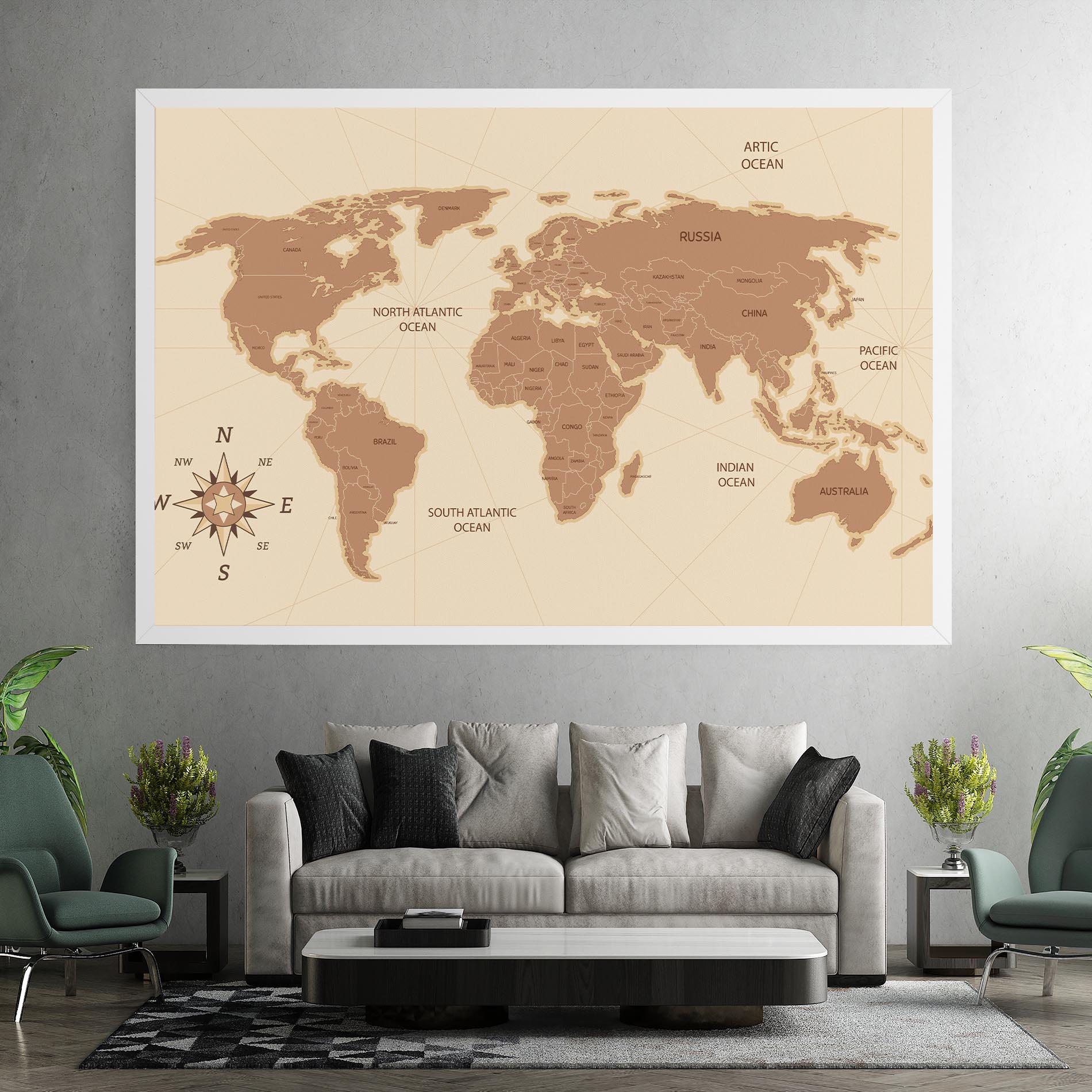 Leinwandbild Cream Map Vintage mockup 7