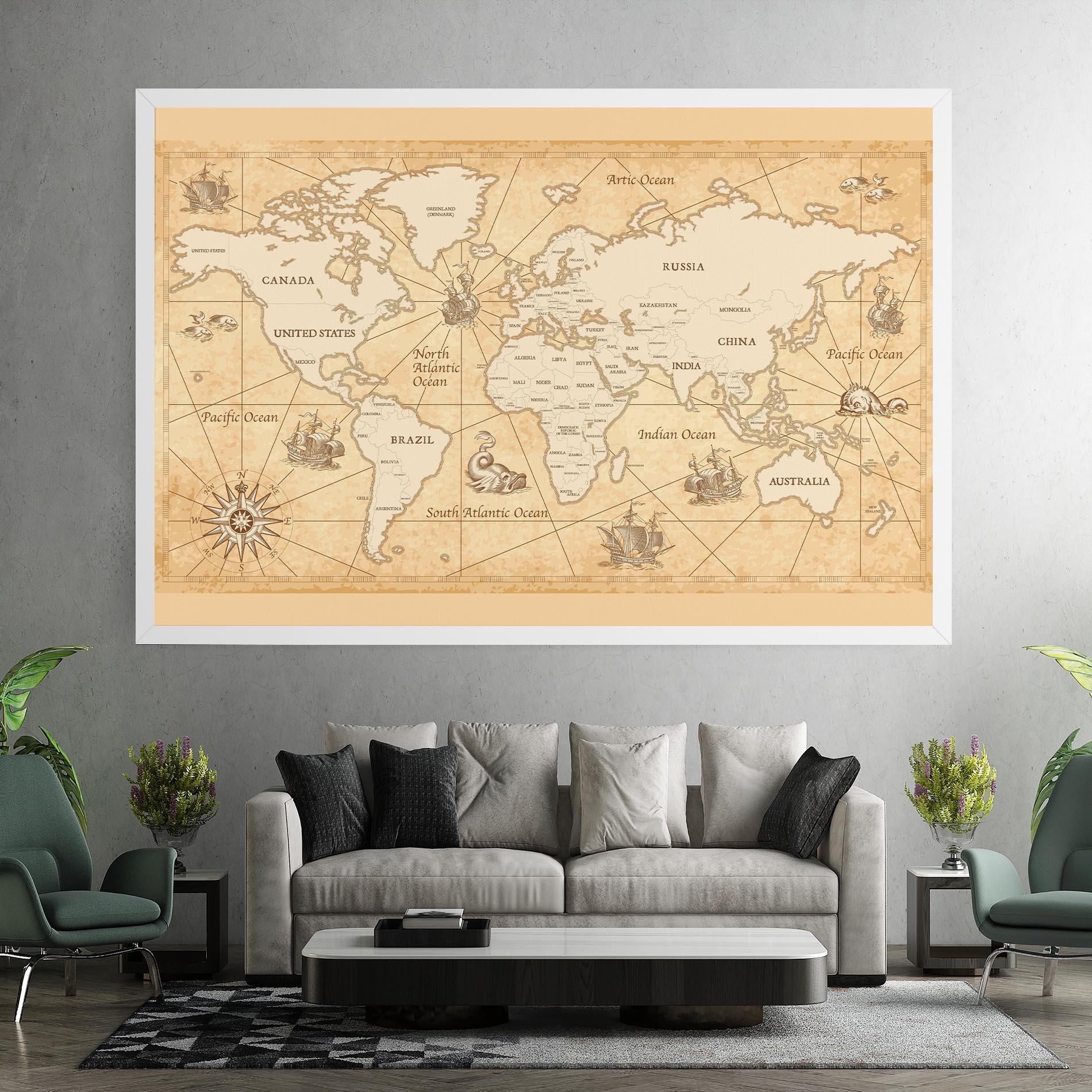 Leinwandbild Cream Old Map mockup 7