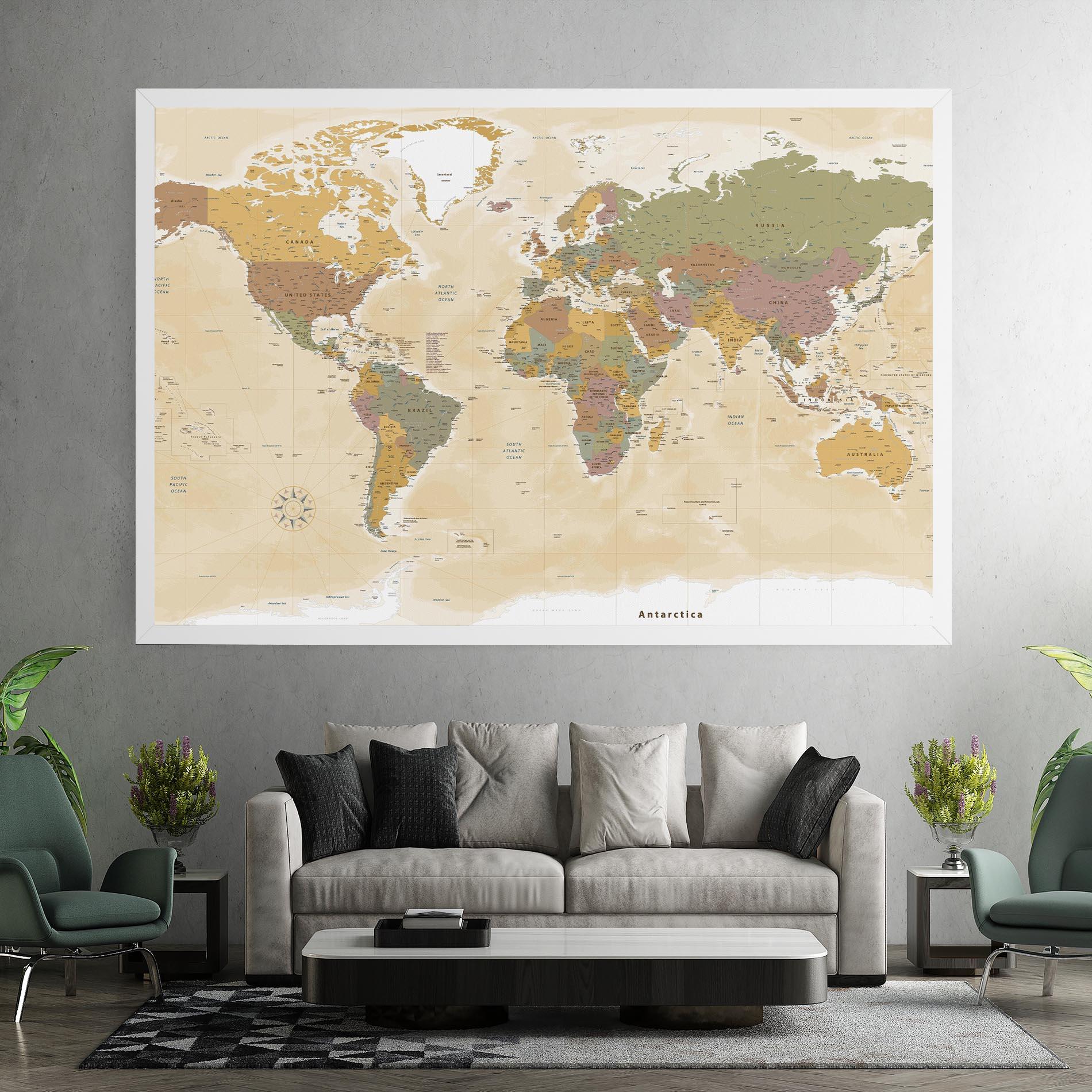 Leinwandbild World Map Vintage mockup 7