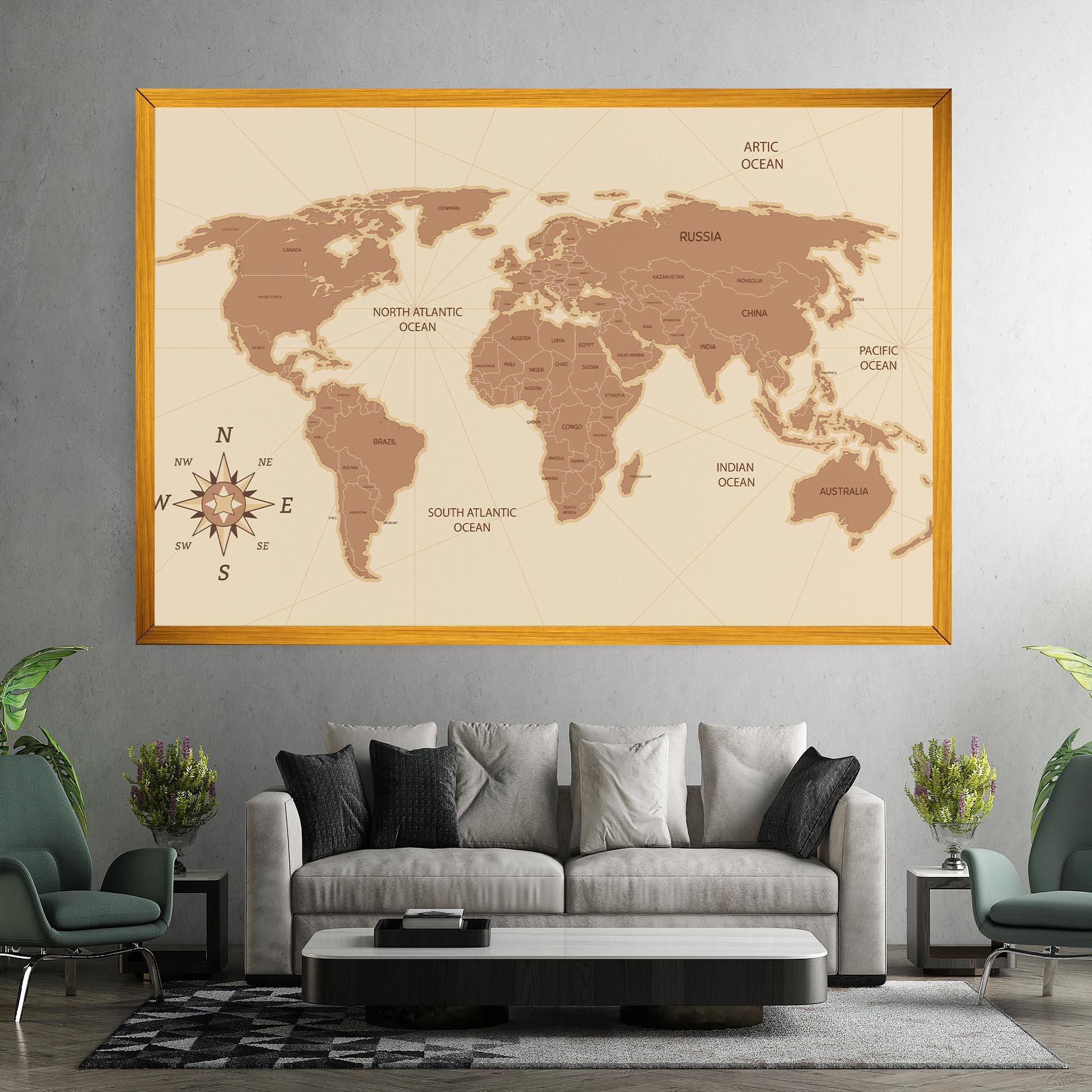 Leinwandbild Cream Map Vintage mockup 7