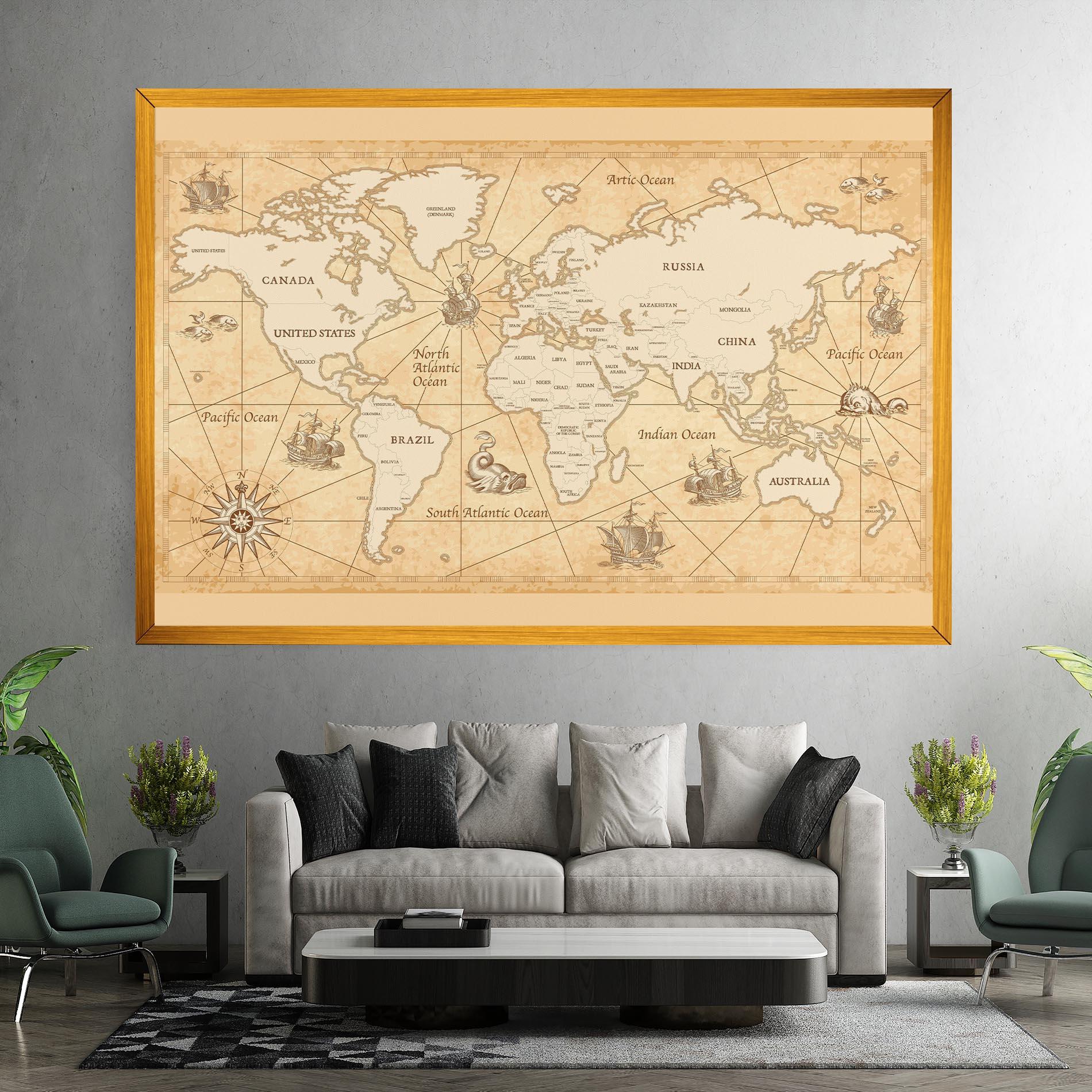 Leinwandbild Cream Old Map mockup 7