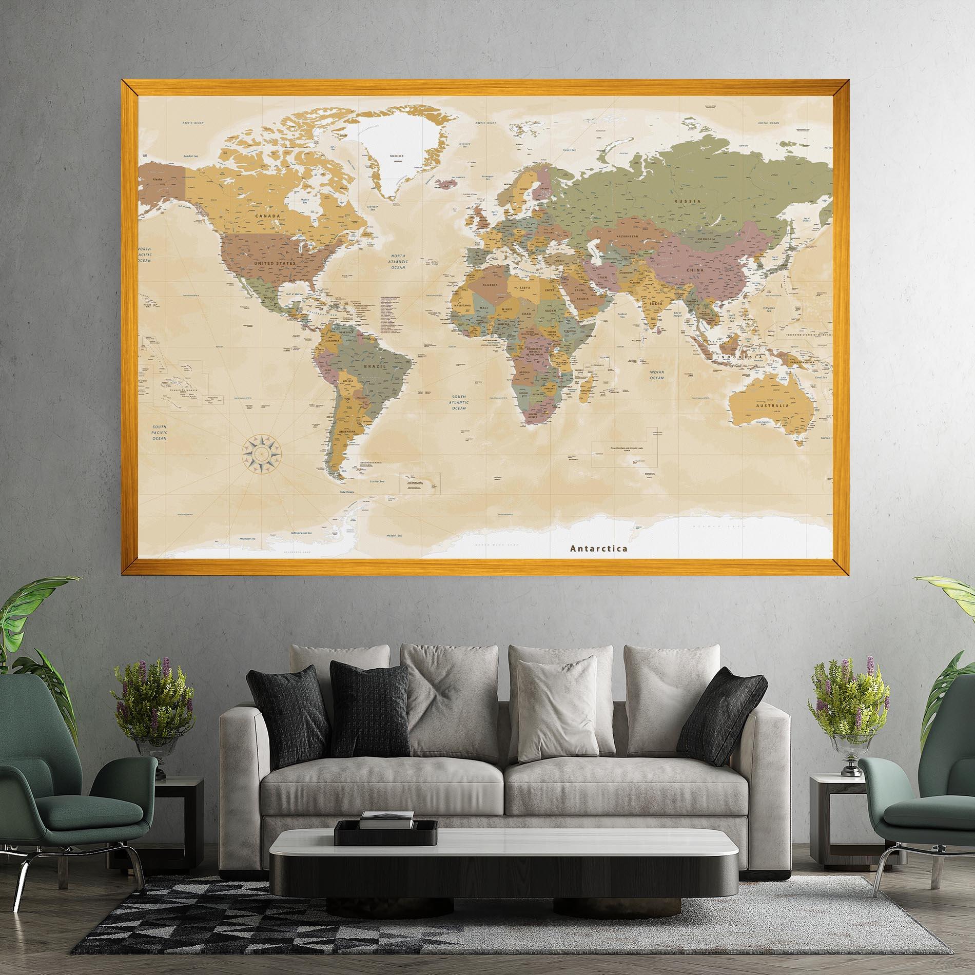 Leinwandbild World Map Vintage mockup 7