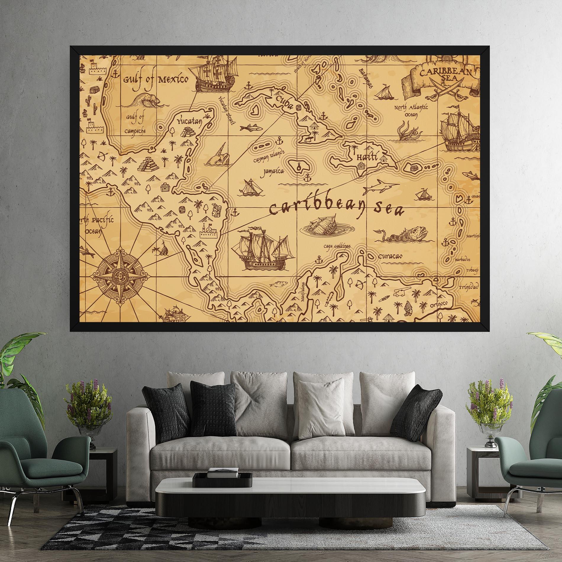 Leinwandbild Caribbean Sea Map mockup 7