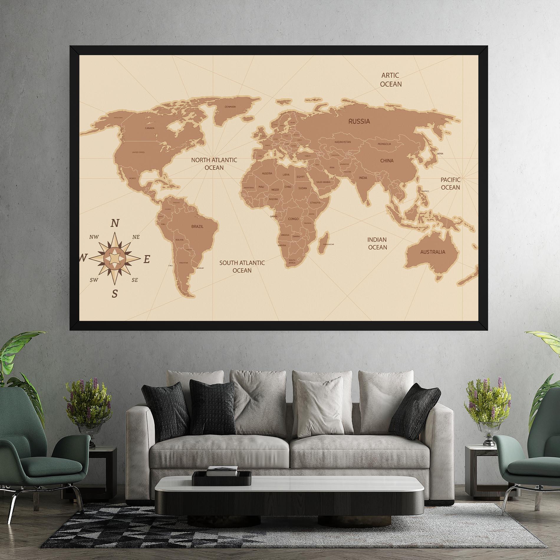 Leinwandbild Cream Map Vintage mockup 7