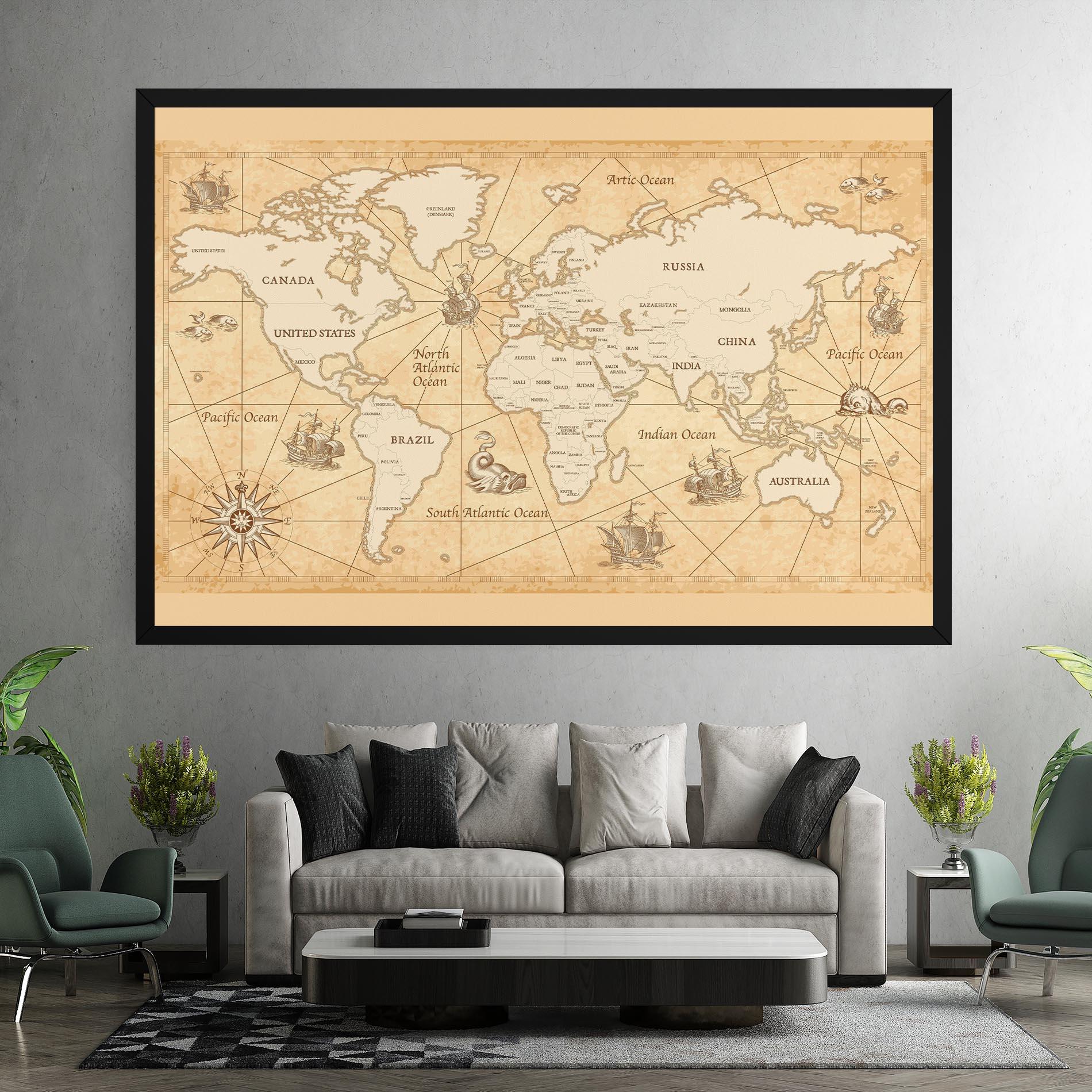 Leinwandbild Cream Old Map mockup 7