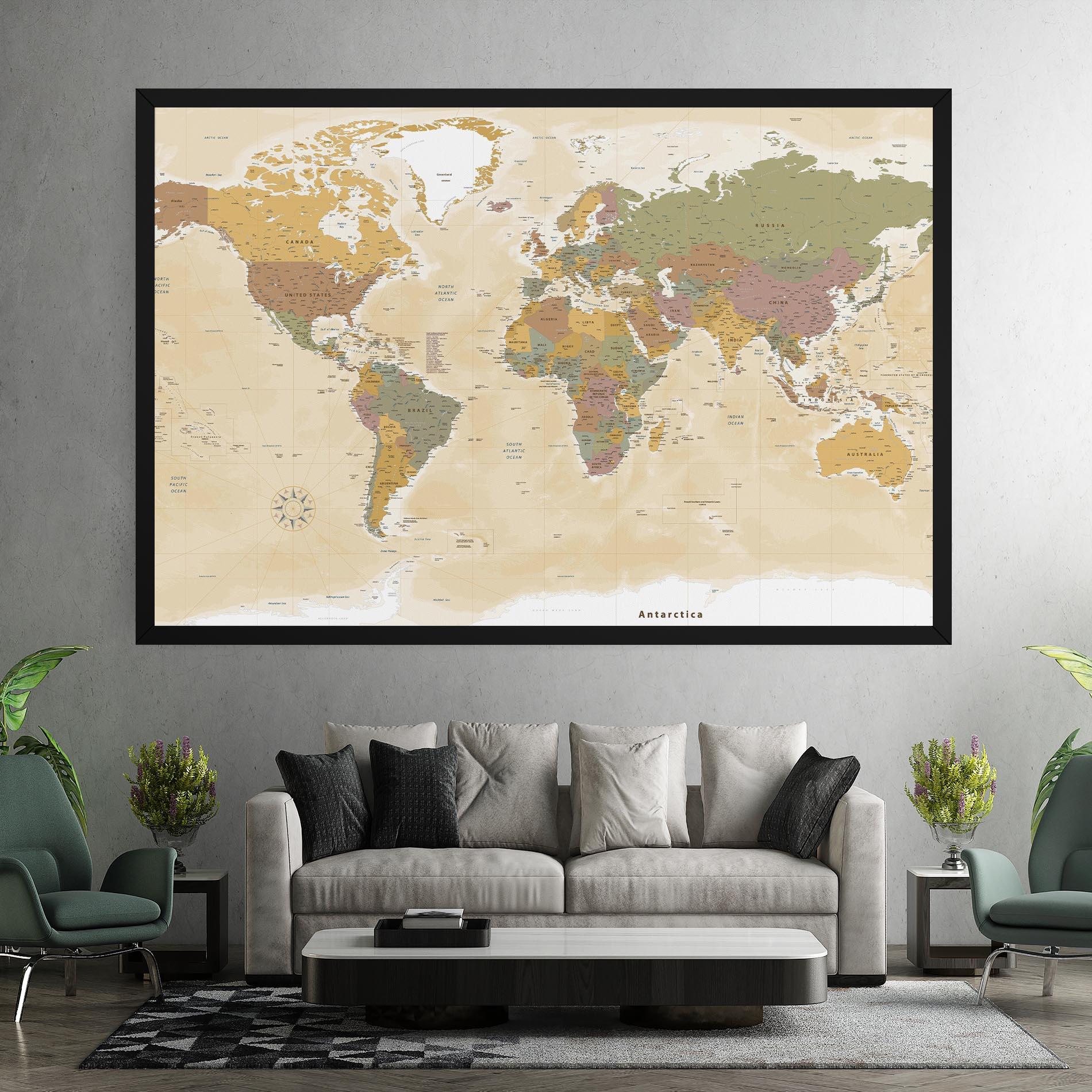 Leinwandbild World Map Vintage mockup 7