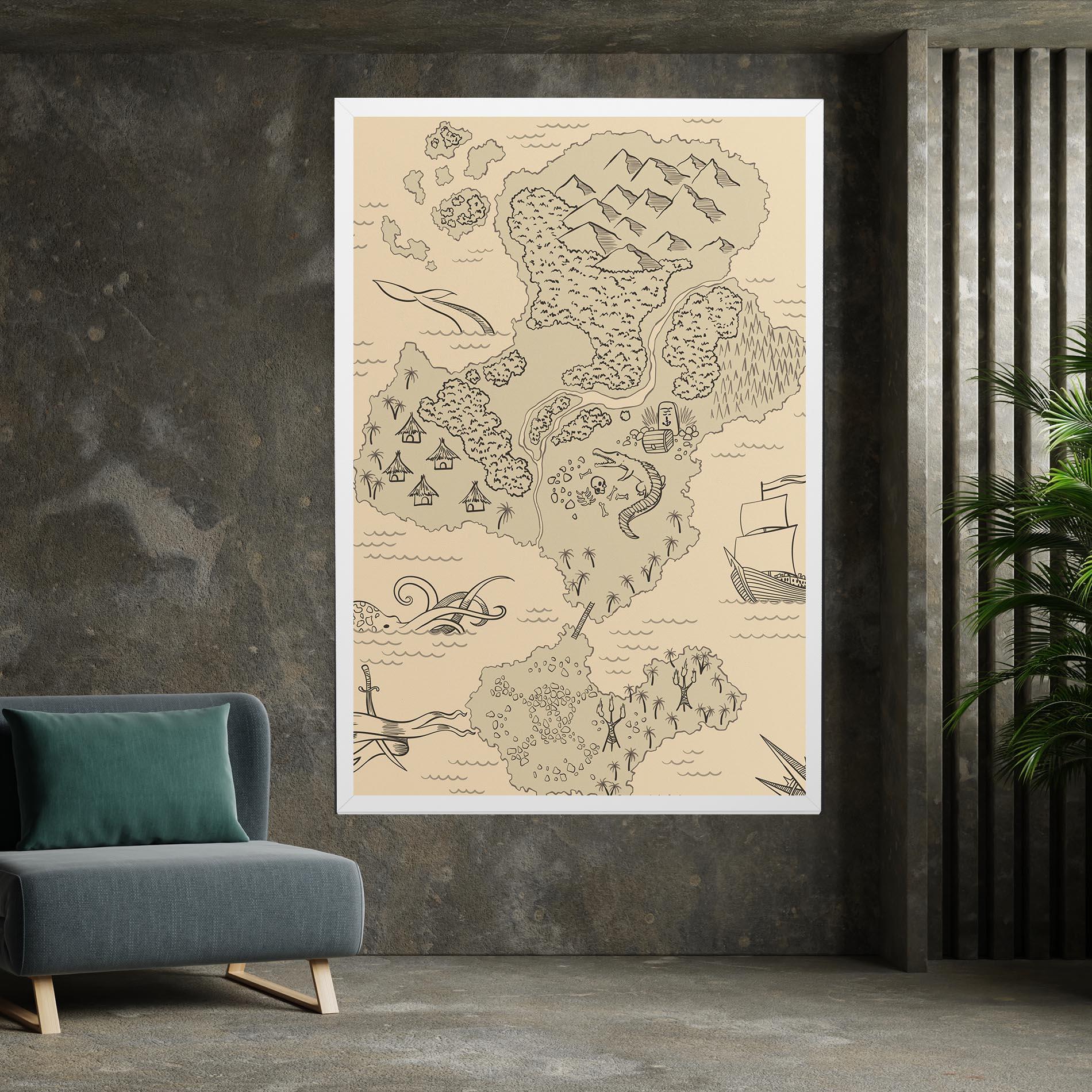 Leinwandbild Island Old Map mockup 7