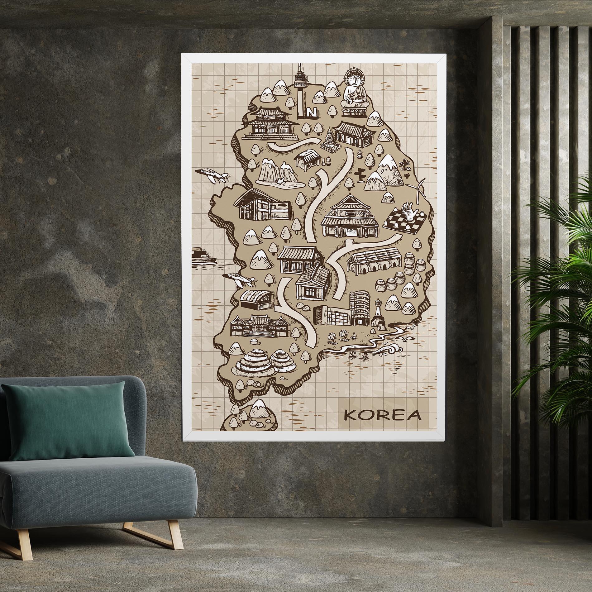 Leinwandbild Old Korea Map mockup 7