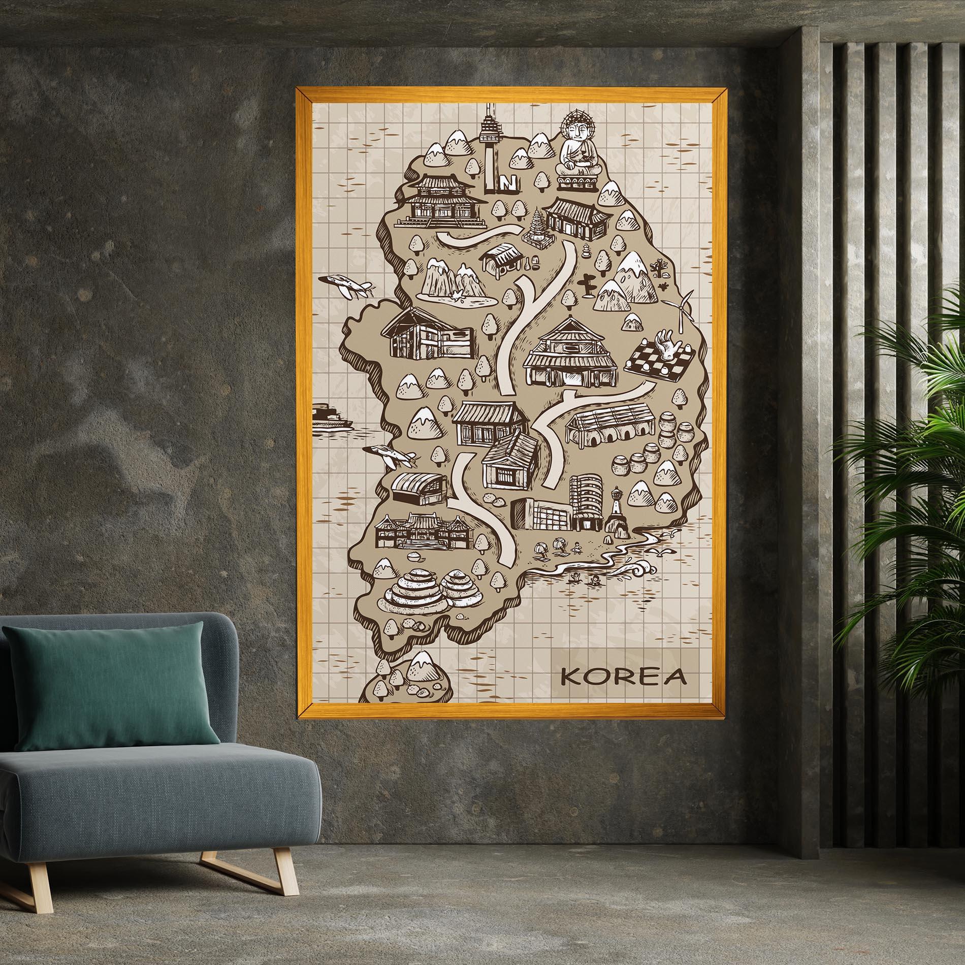 Leinwandbild Old Korea Map mockup 7