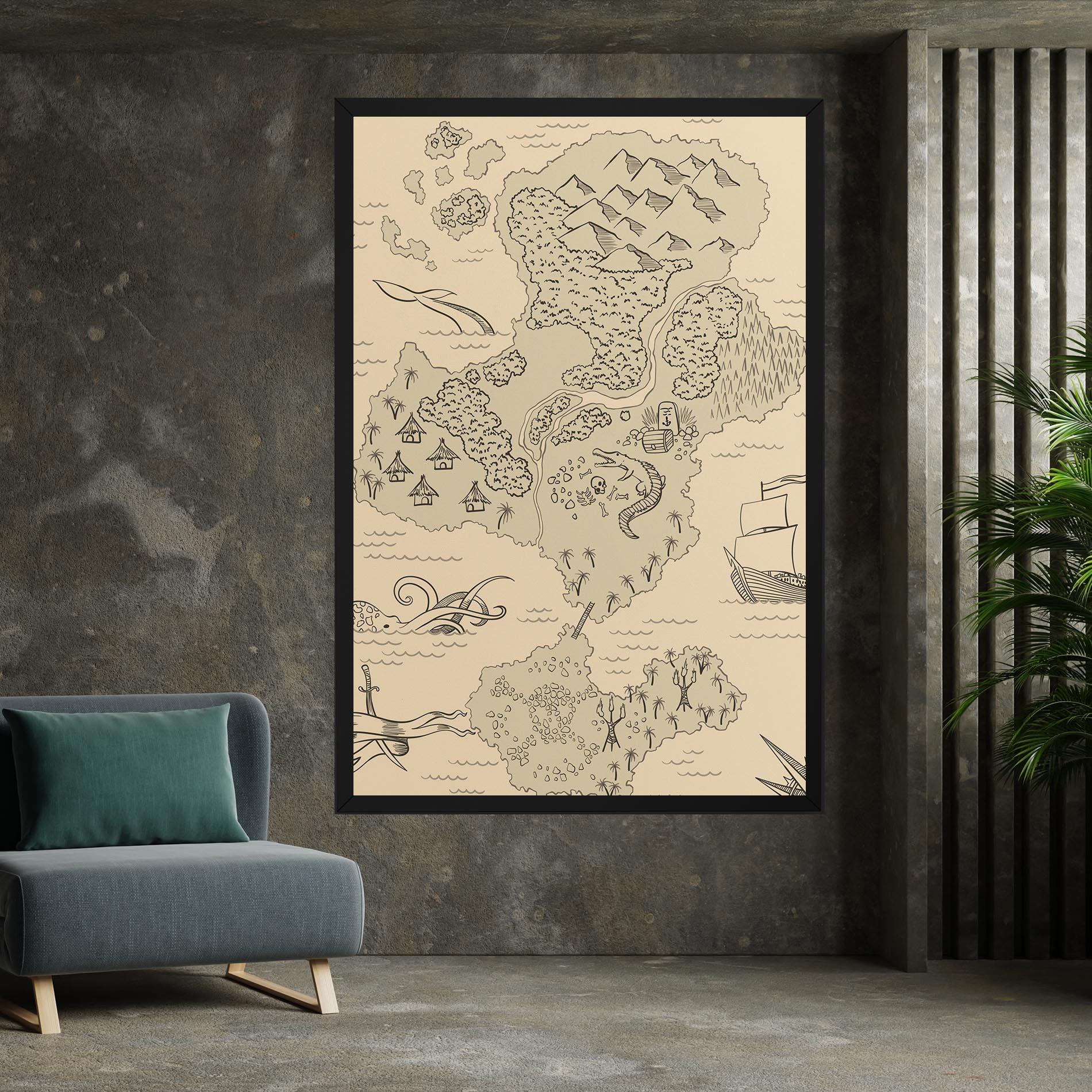 Leinwandbild Island Old Map mockup 7