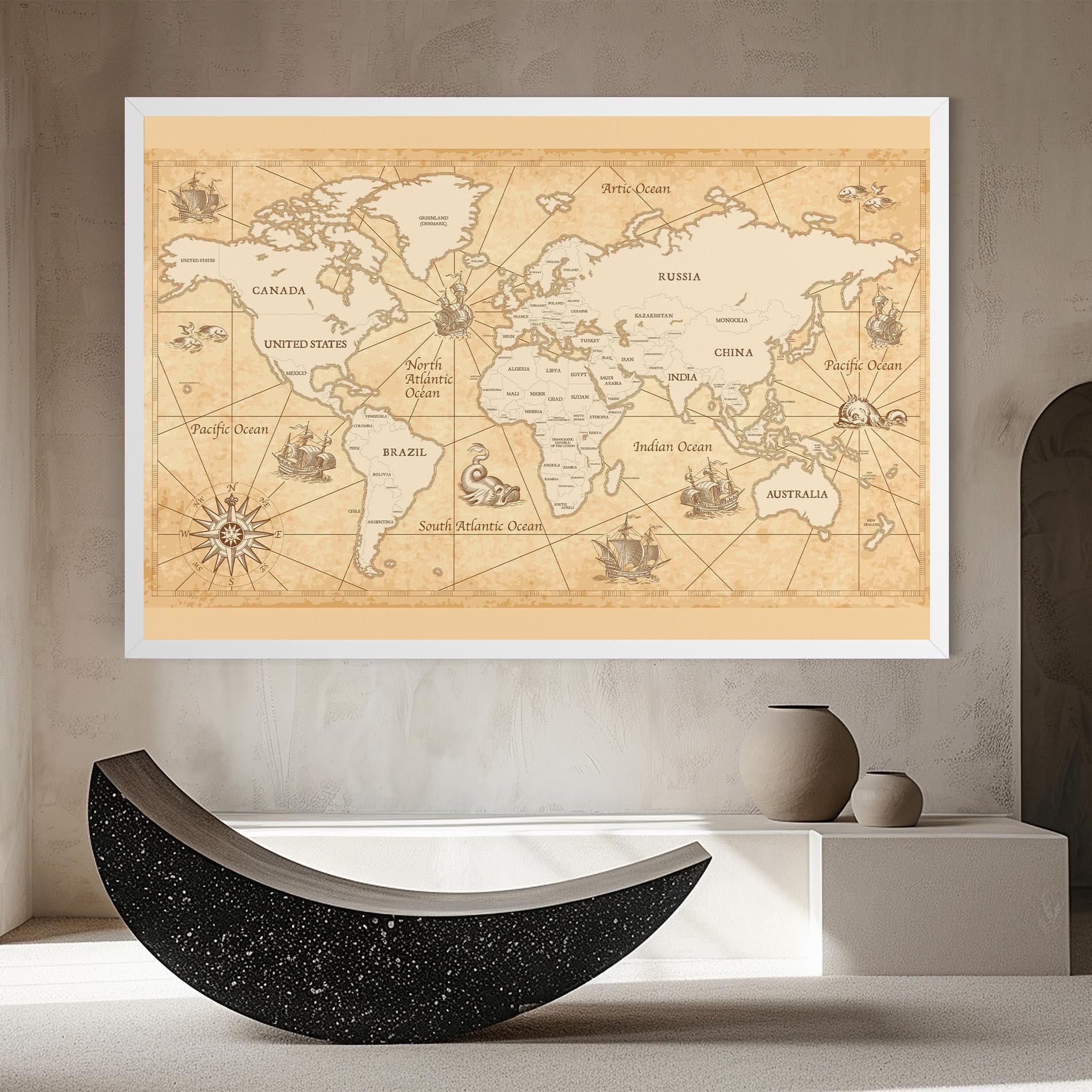 Leinwandbild Cream Old Map mockup 8
