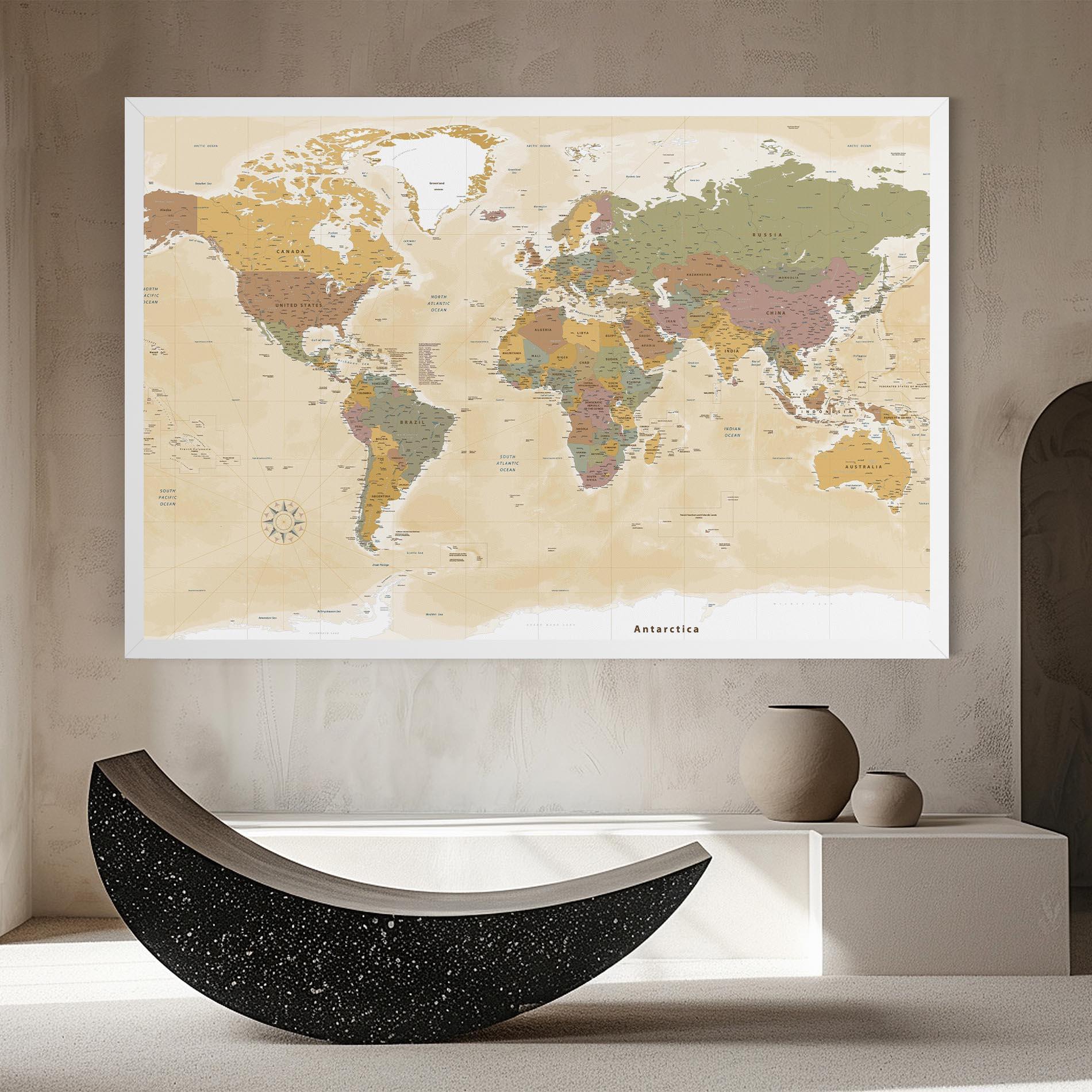 Leinwandbild World Map Vintage mockup 8