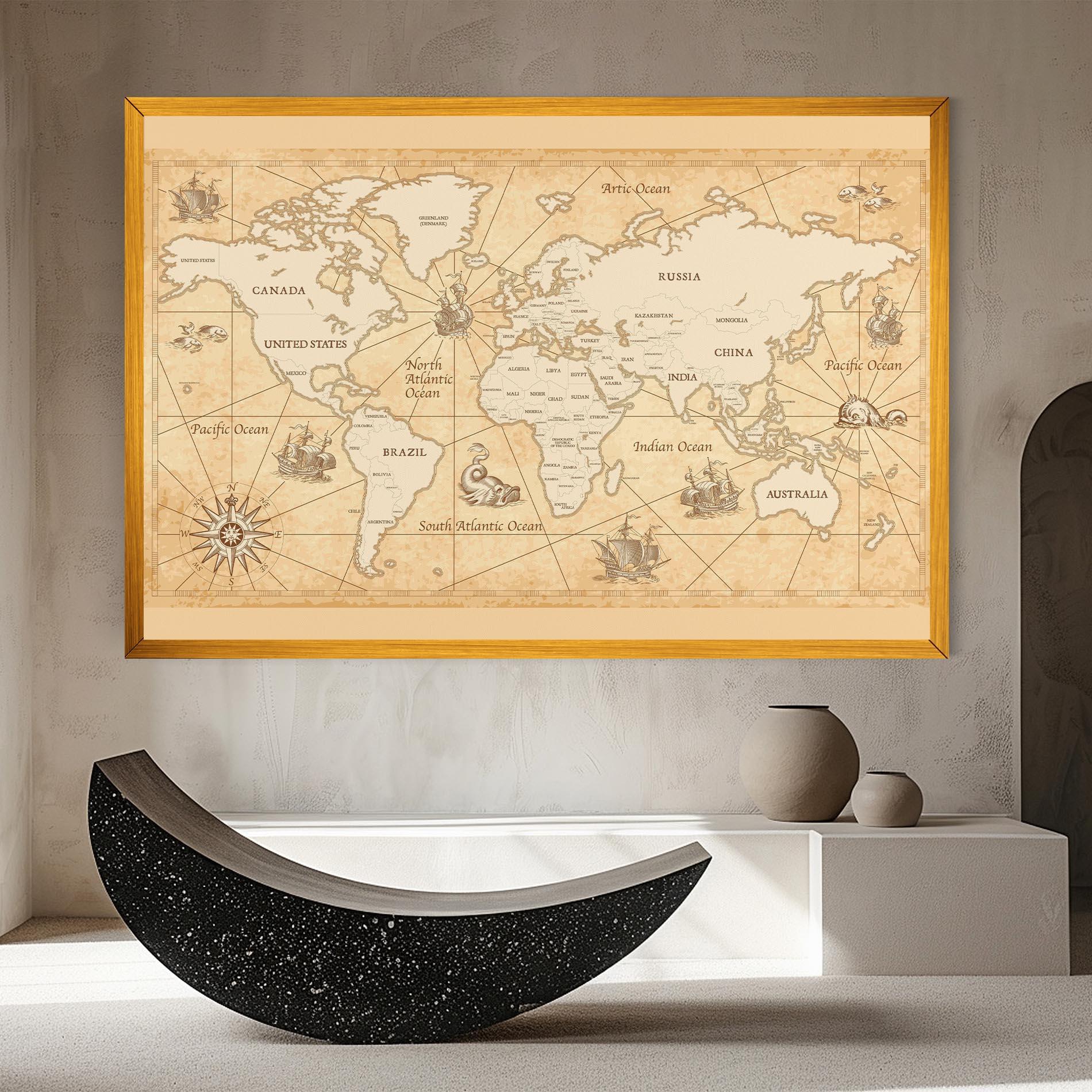 Leinwandbild Cream Old Map mockup 8