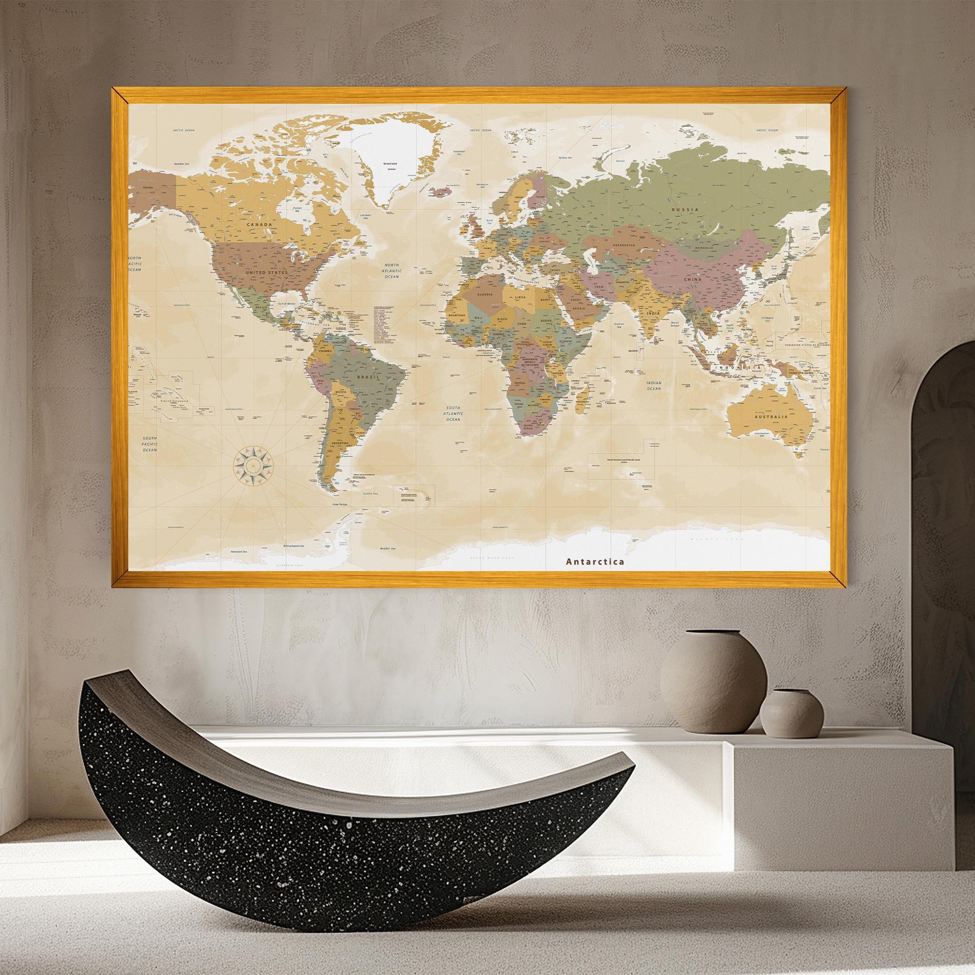 Leinwandbild World Map Vintage mockup 8
