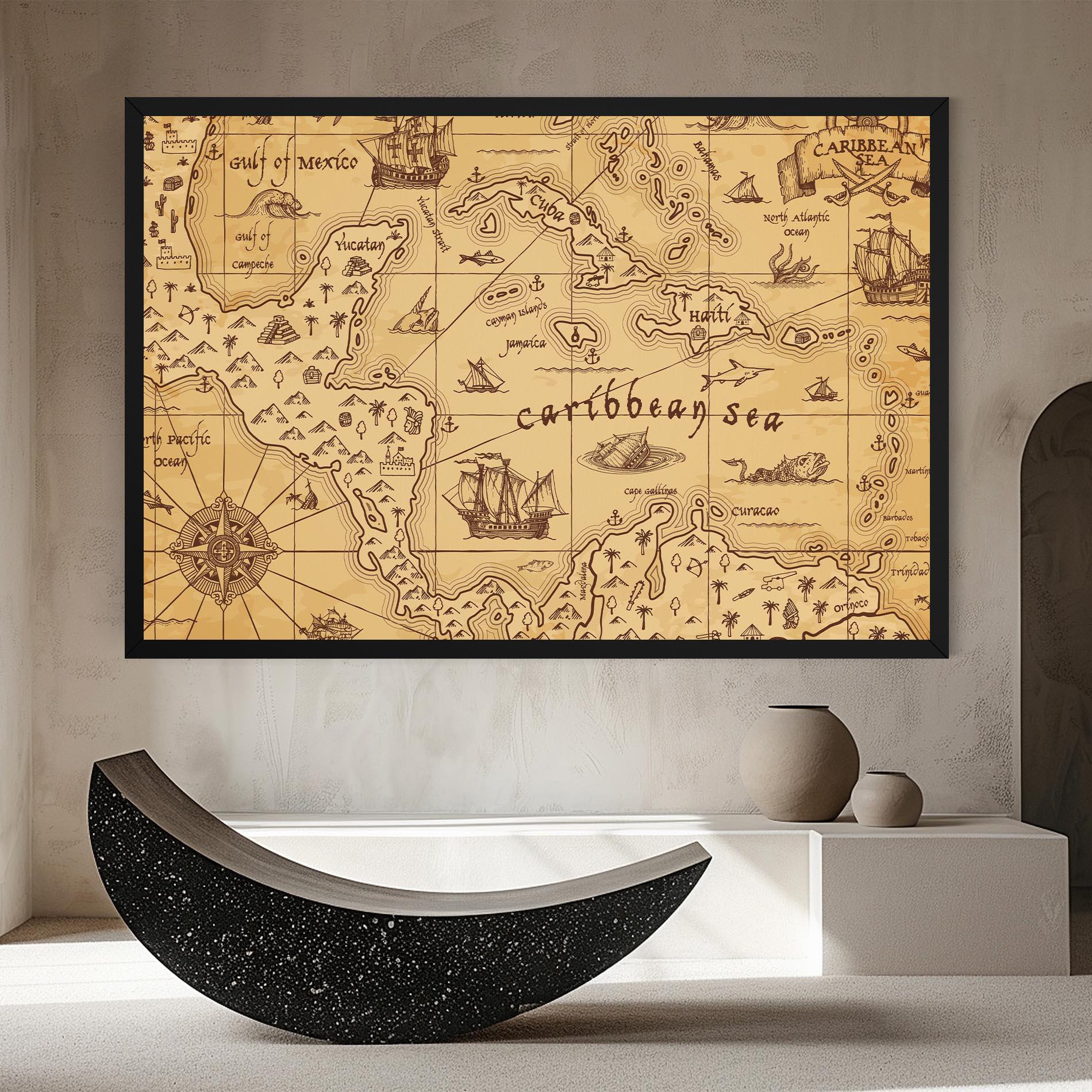 Leinwandbild Caribbean Sea Map mockup 8