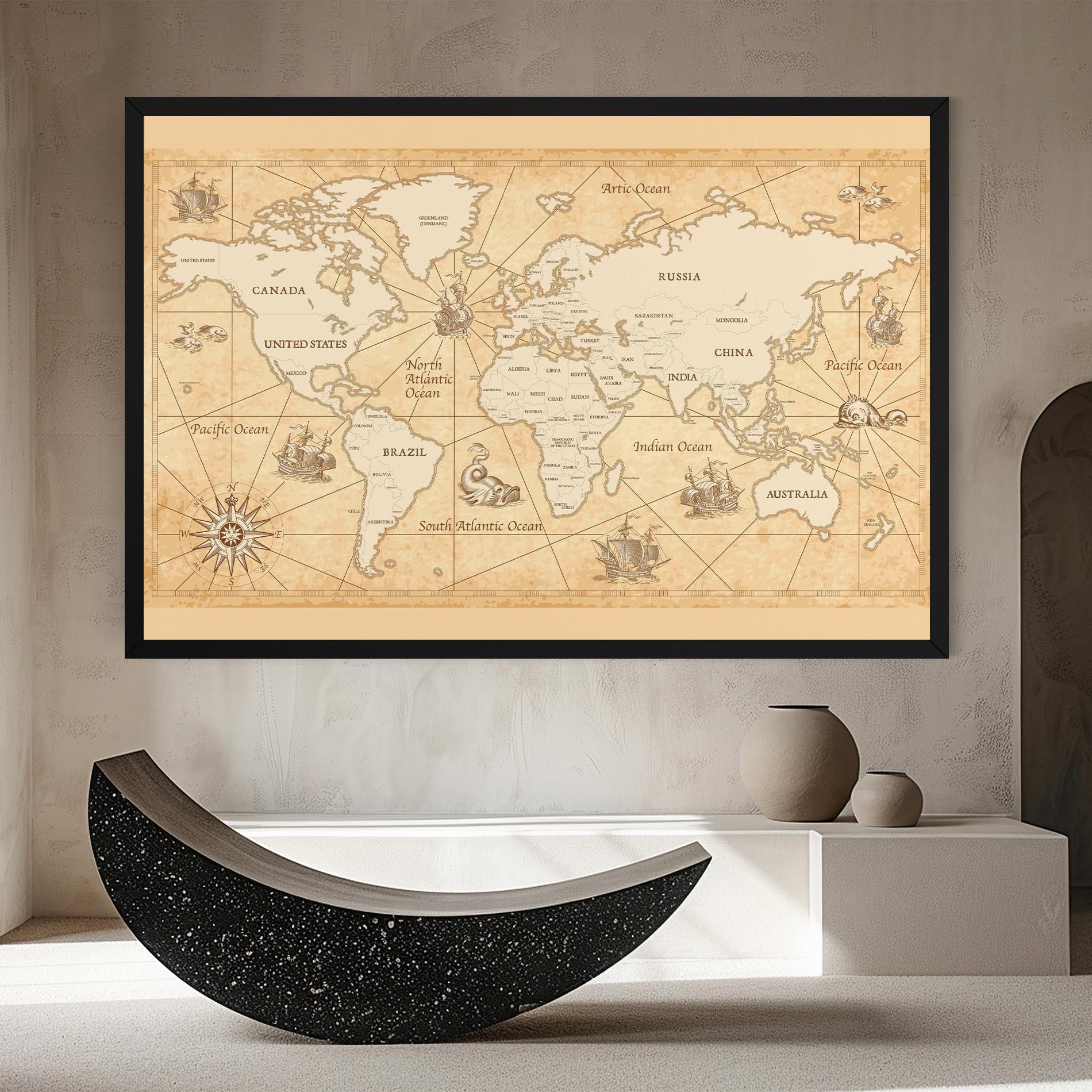 Leinwandbild Cream Old Map mockup 8