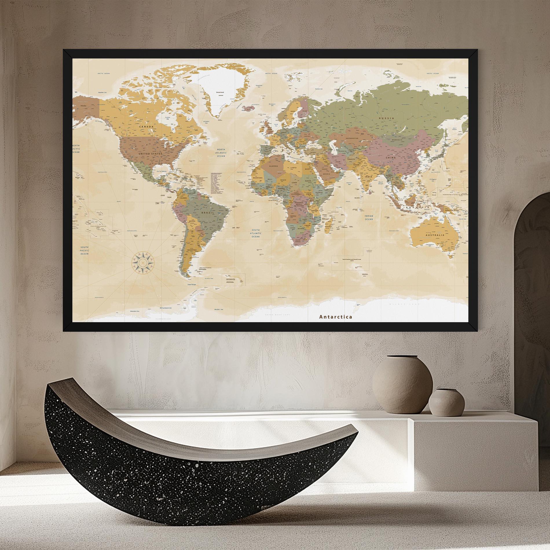 Leinwandbild World Map Vintage mockup 8