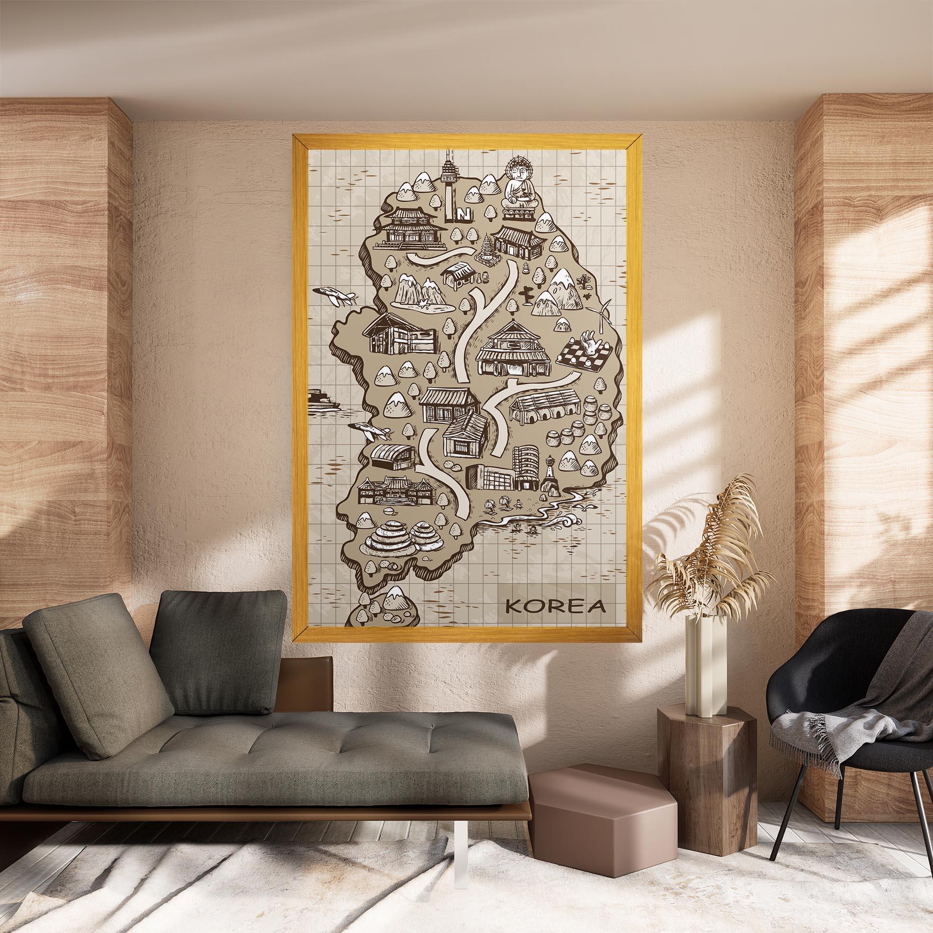 Leinwandbild Old Korea Map mockup 8