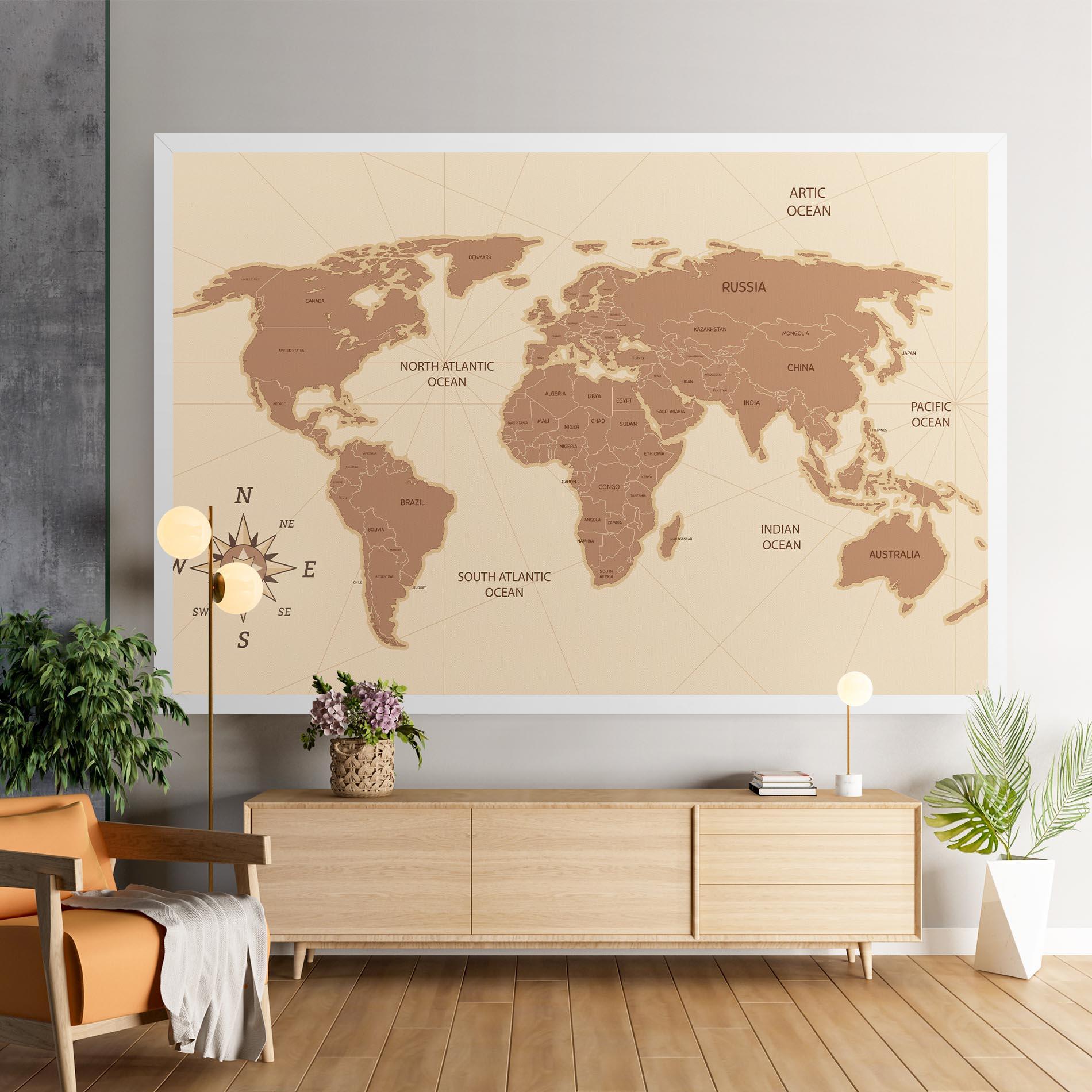 Leinwandbild Cream Map Vintage mockup 9