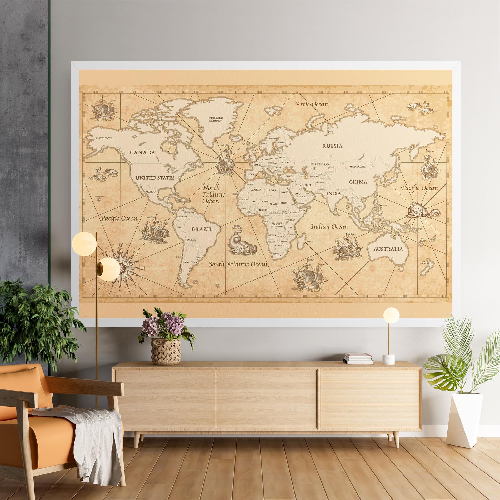 Leinwandbild Cream Old Map mockup 9