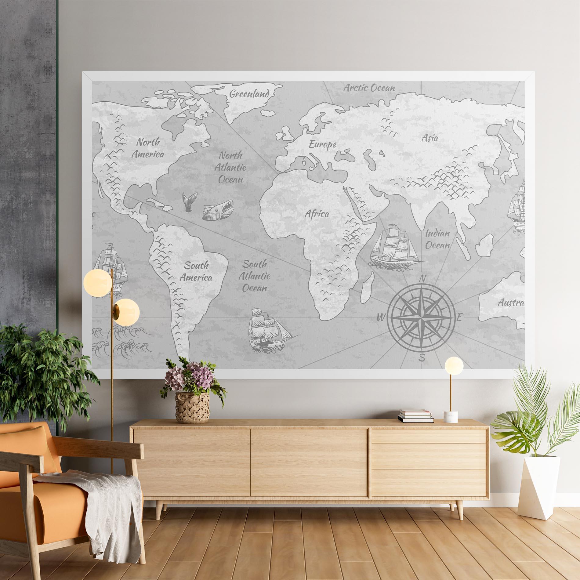 Leinwandbild Grey Old Map mockup 9