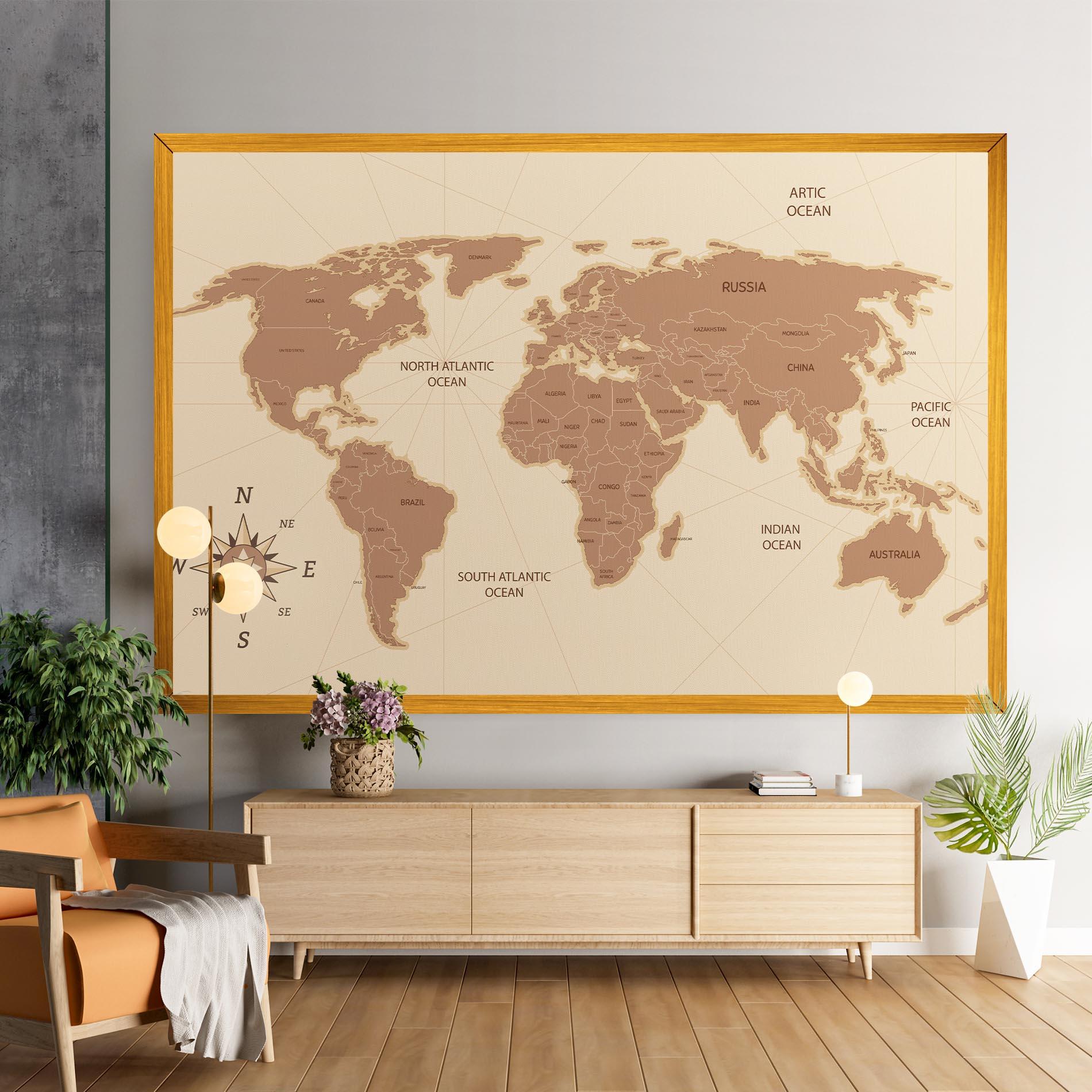 Leinwandbild Cream Map Vintage mockup 9