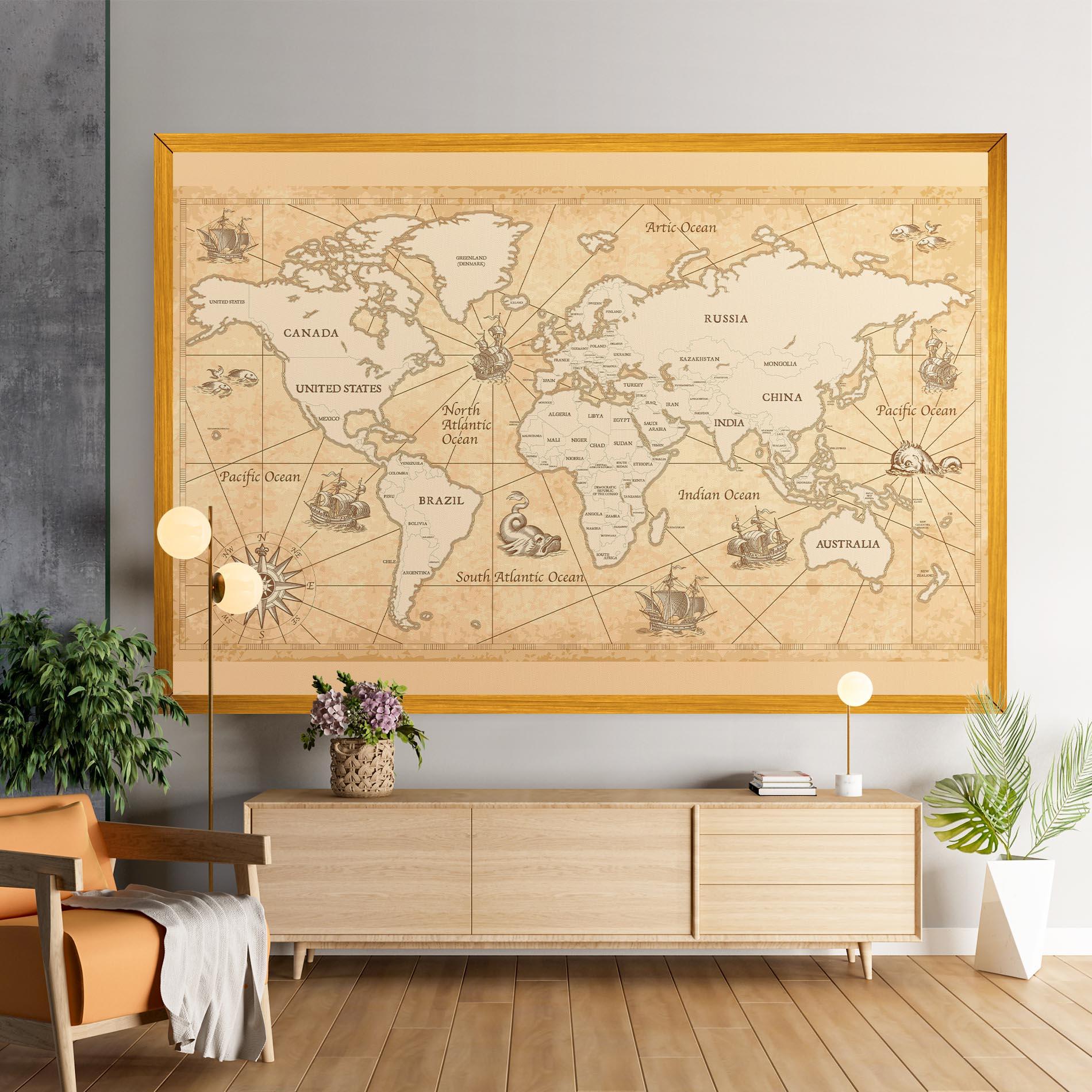 Leinwandbild Cream Old Map mockup 9