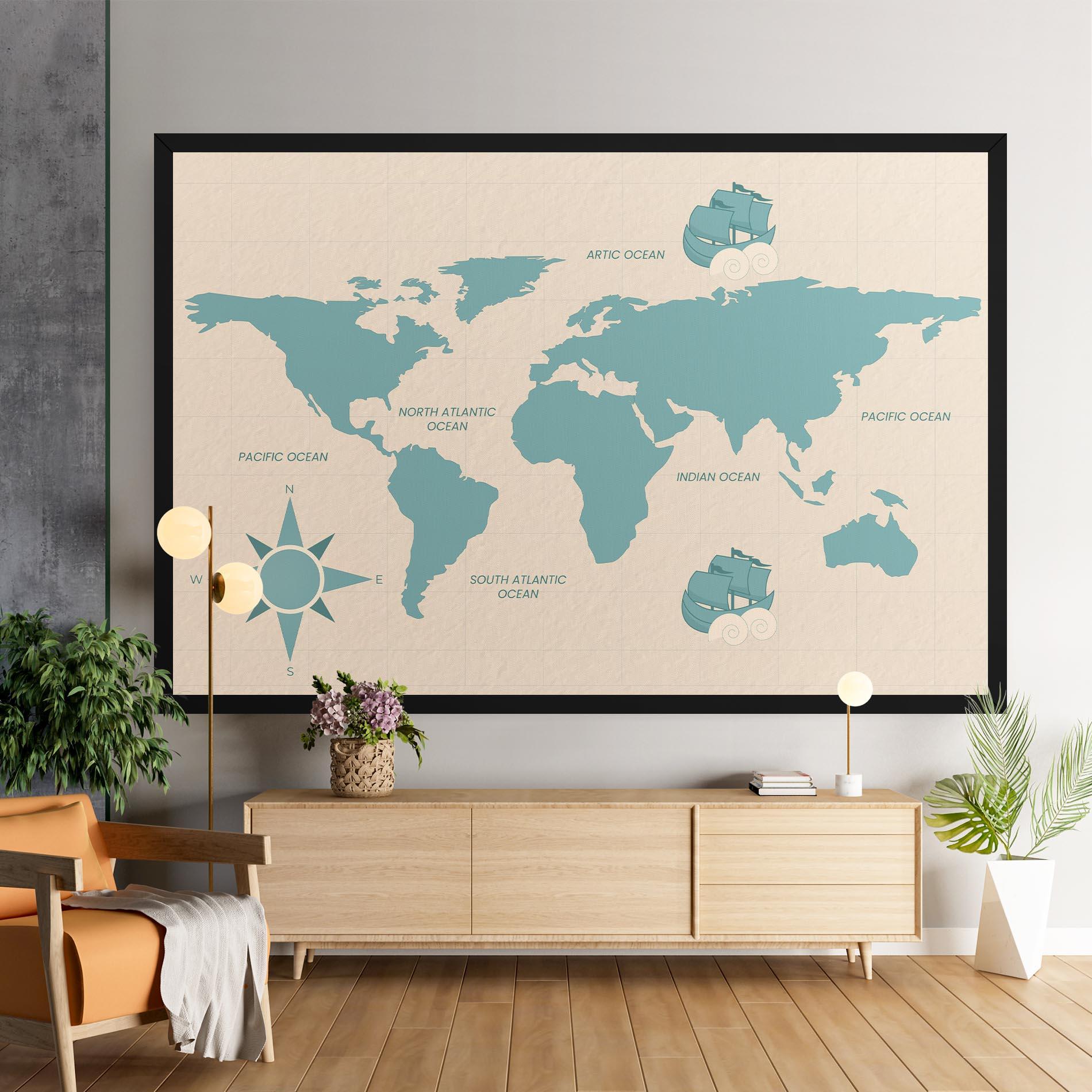Leinwandbild Cream Blue Map mockup 9