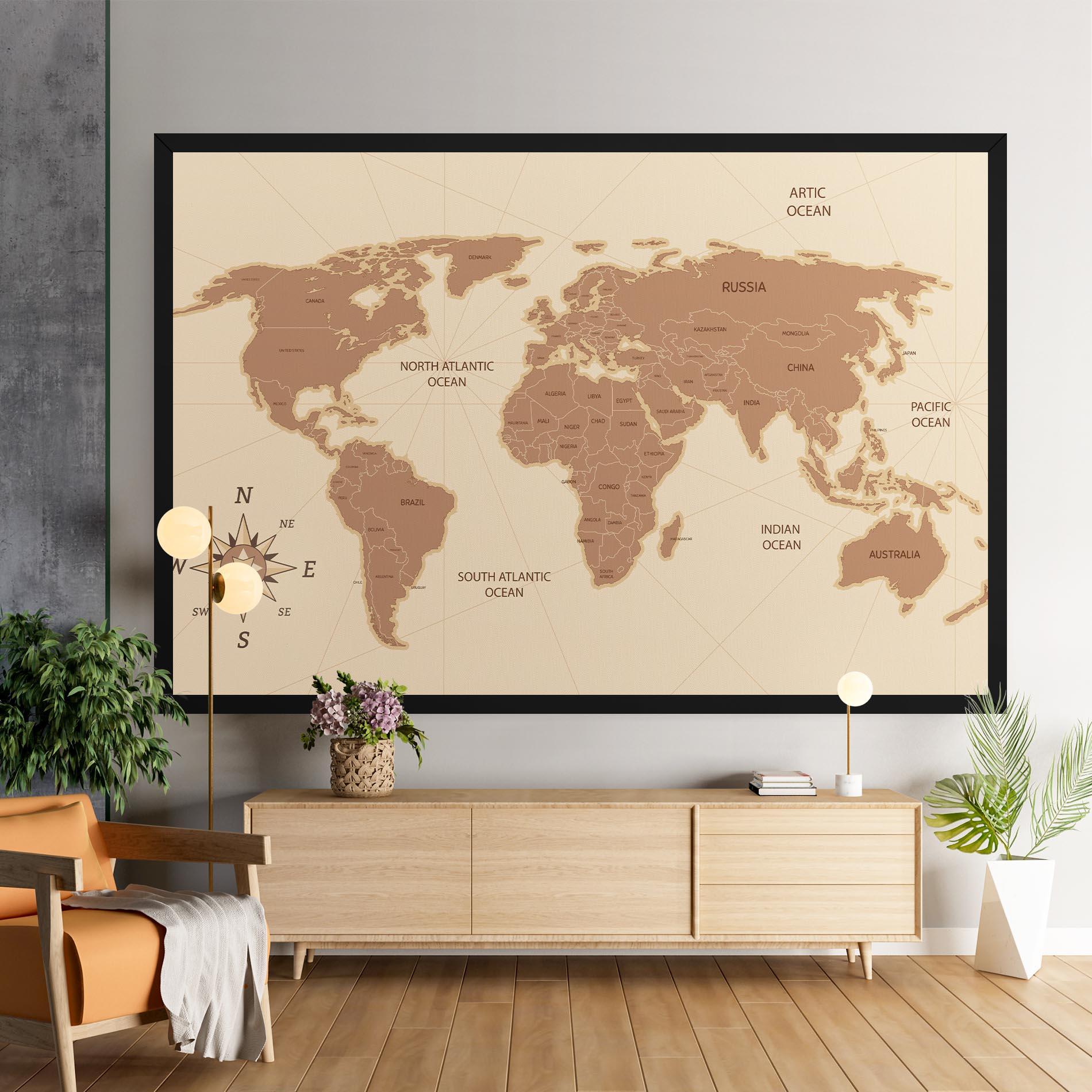 Leinwandbild Cream Map Vintage mockup 9