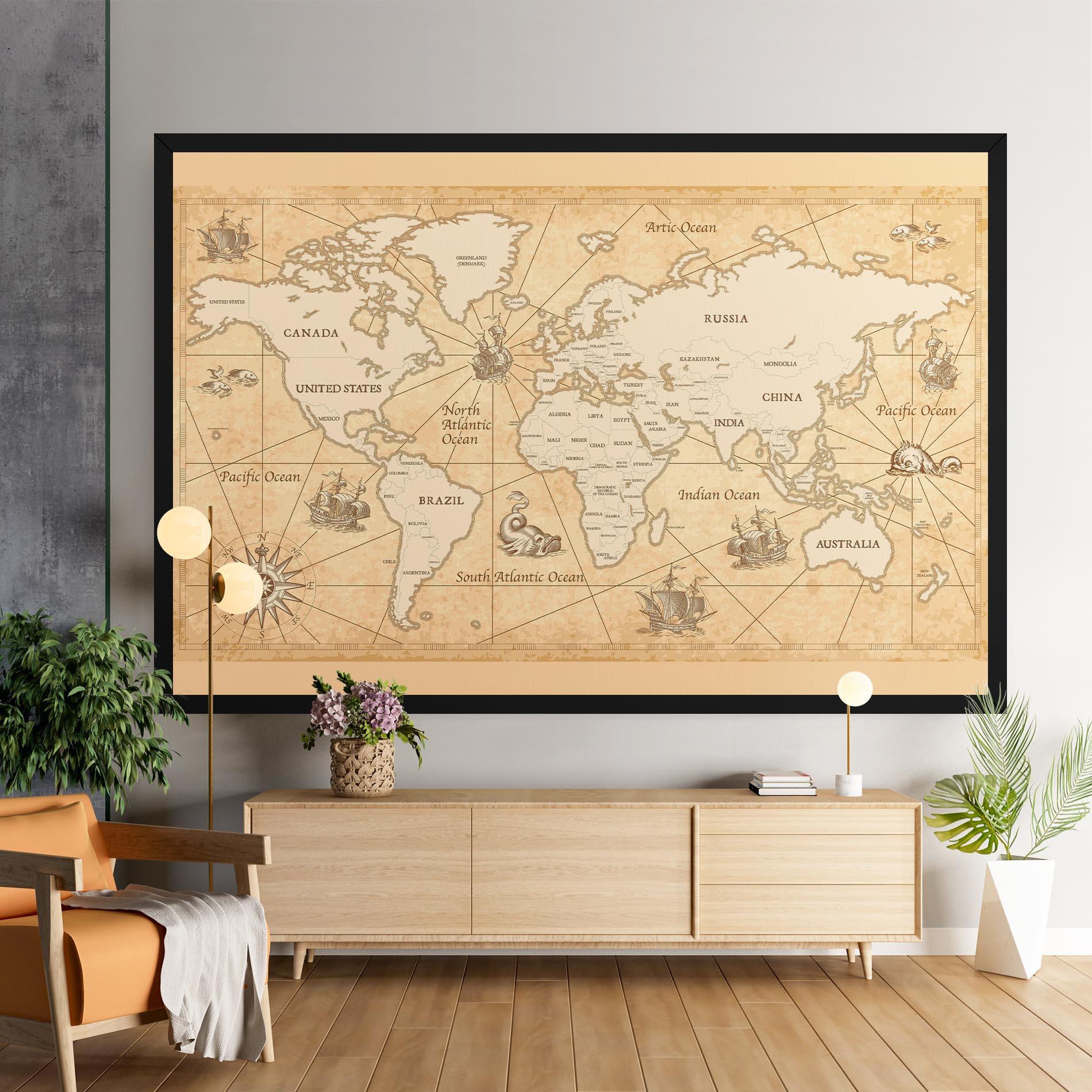 Leinwandbild Cream Old Map mockup 9