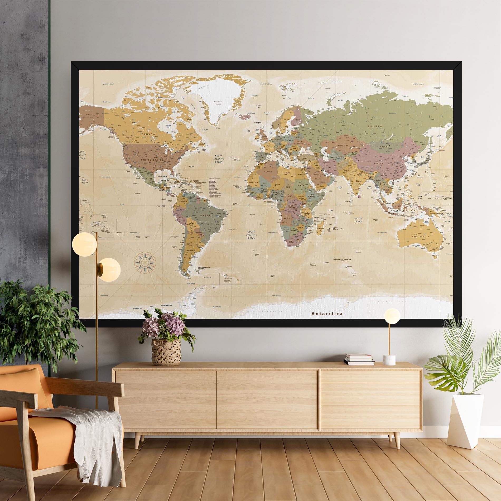 Leinwandbild World Map Vintage mockup 9