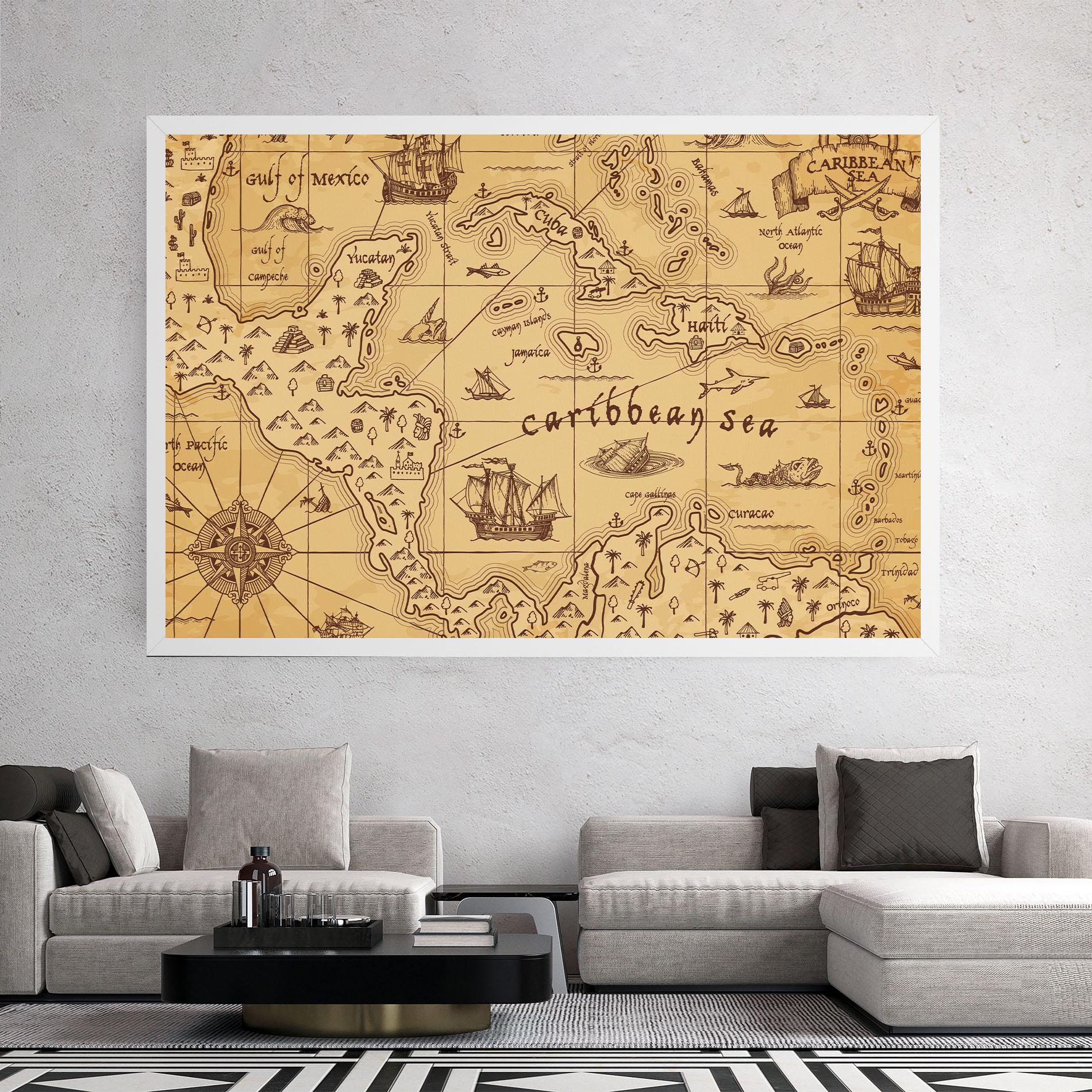 Leinwandbild Caribbean Sea Map mockup 2