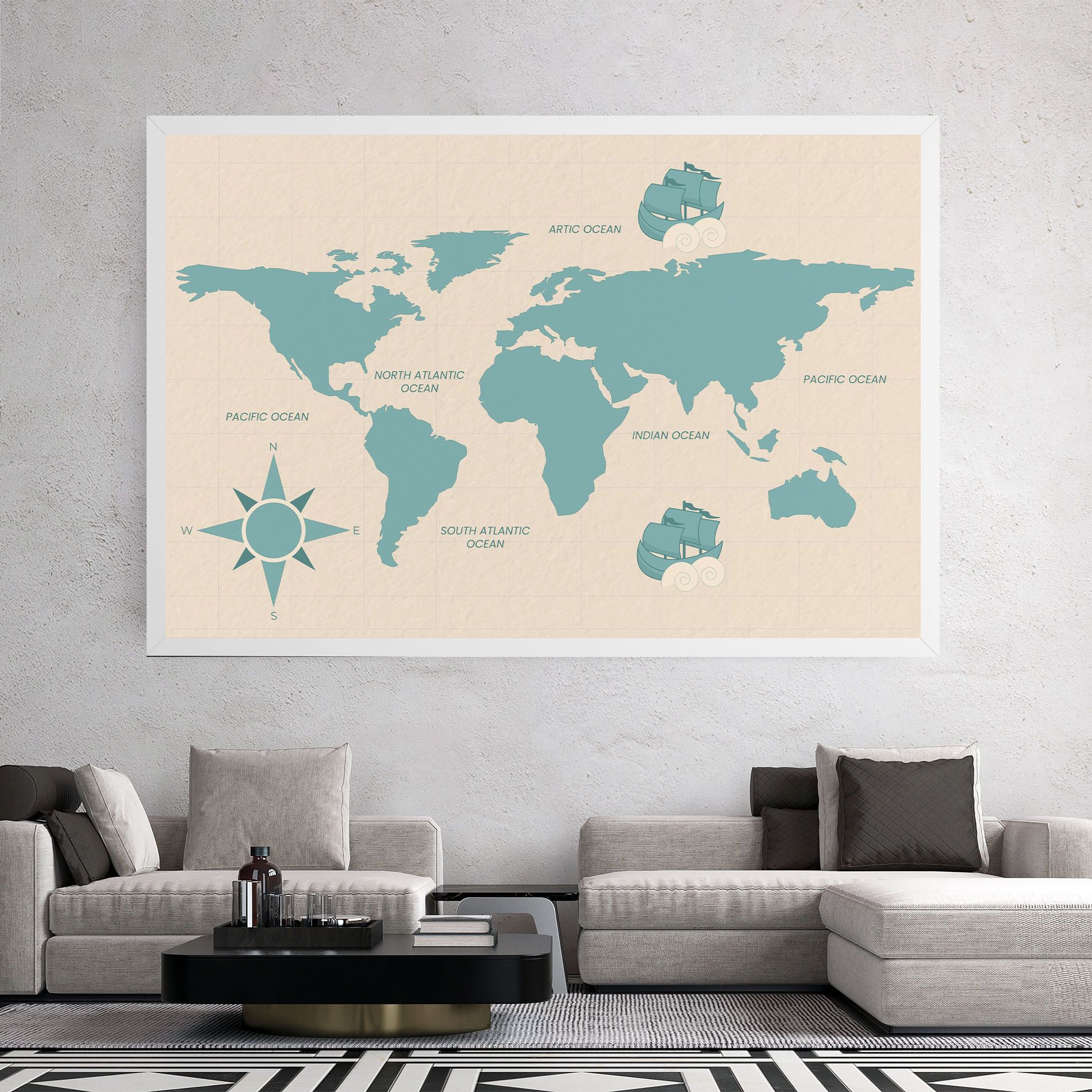 Cream Blue Map mockup 2