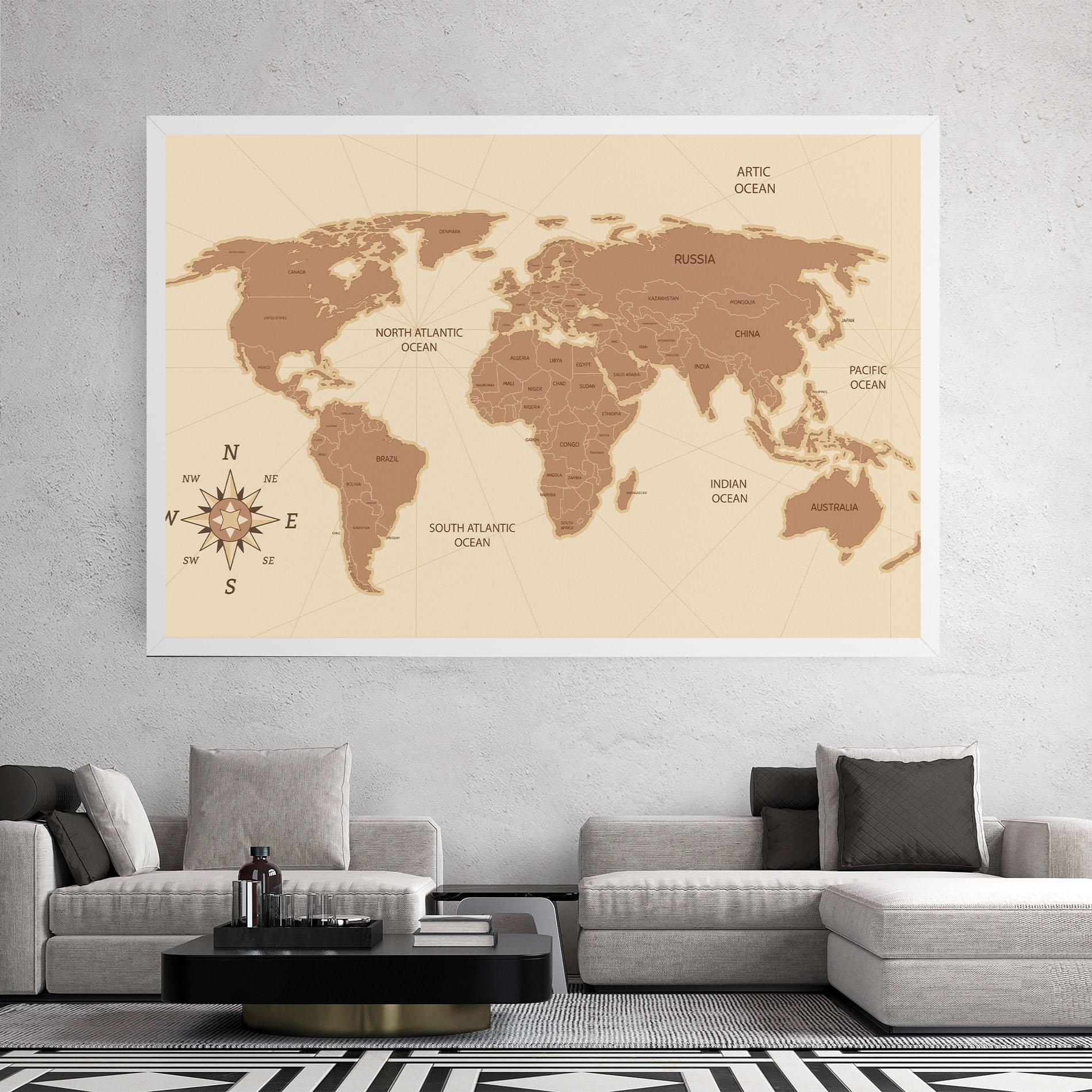 Leinwandbild Cream Map Vintage mockup 2