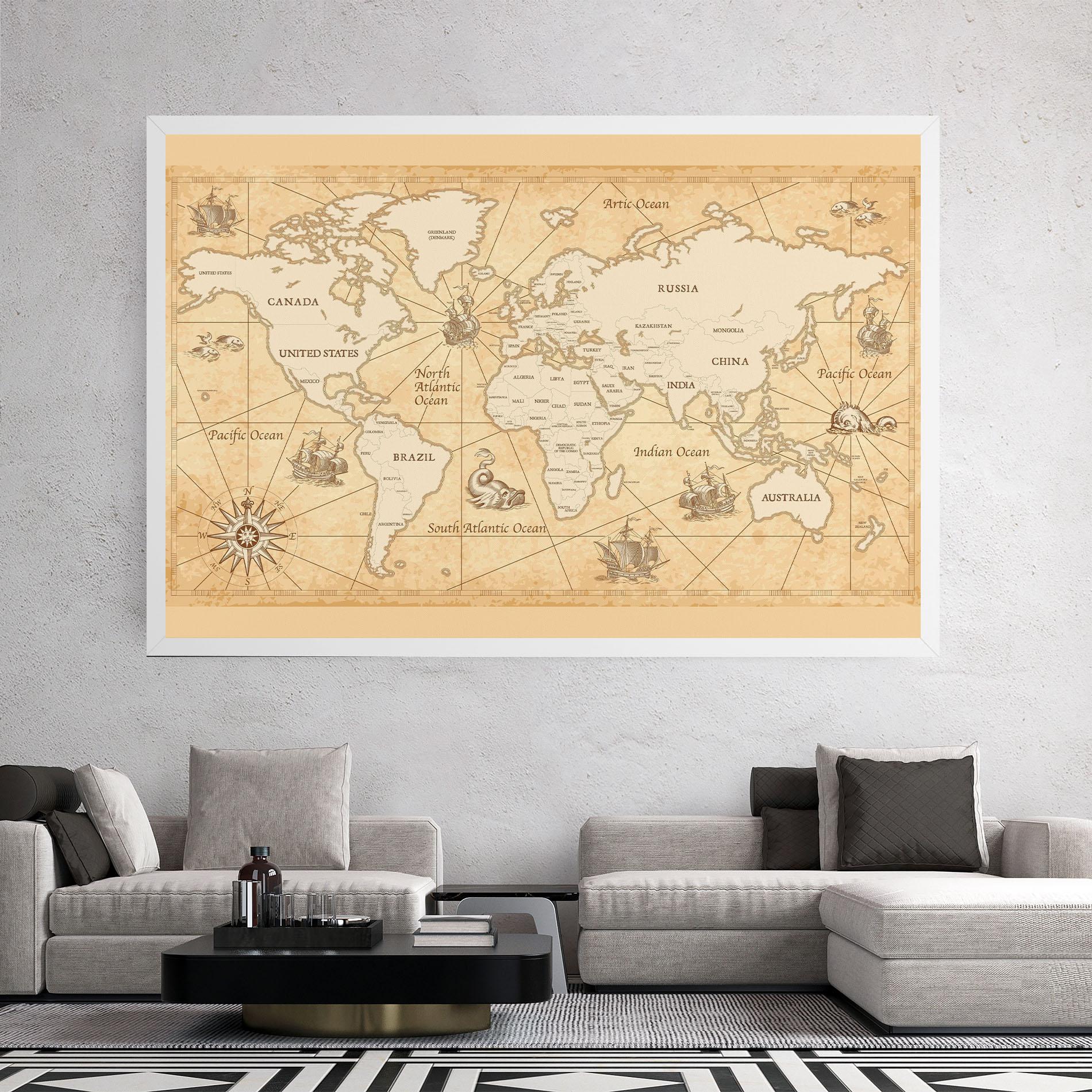 Leinwandbild Cream Old Map mockup 2
