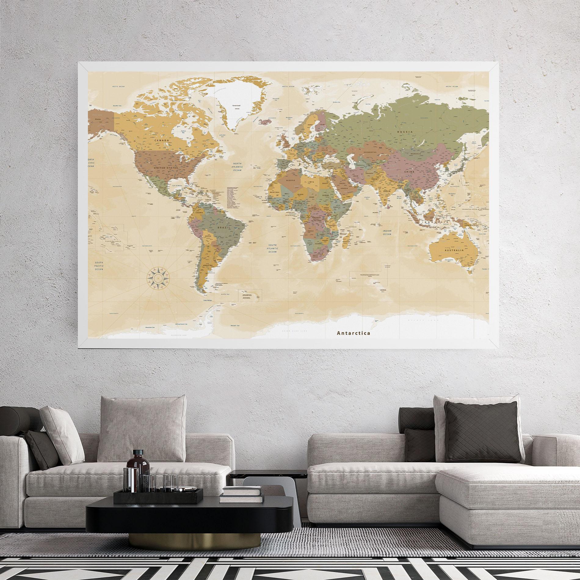 Leinwandbild World Map Vintage mockup 2