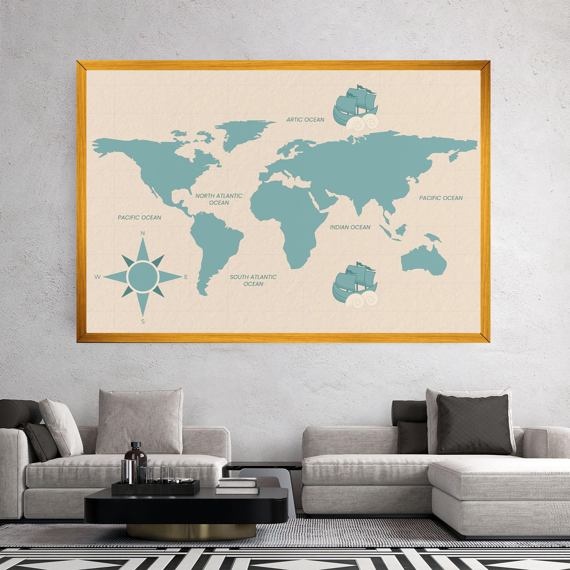 Leinwandbild Cream Blue Map mockup 2