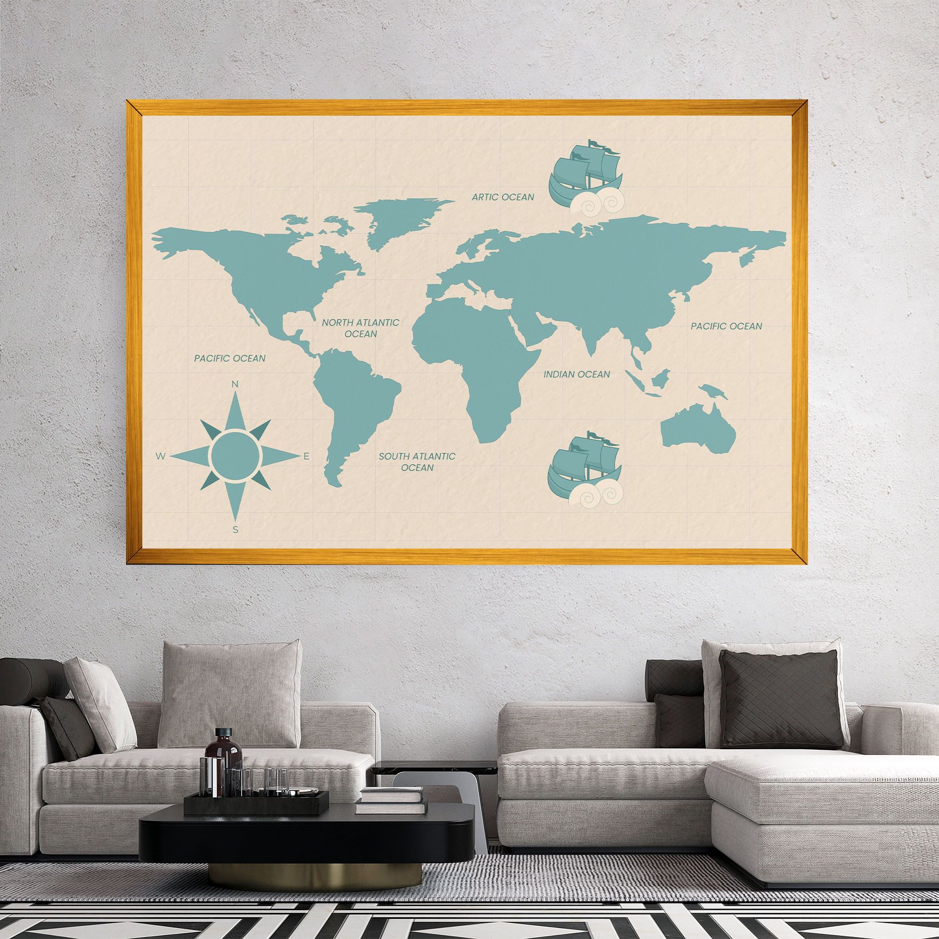 Cream Blue Map mockup 2