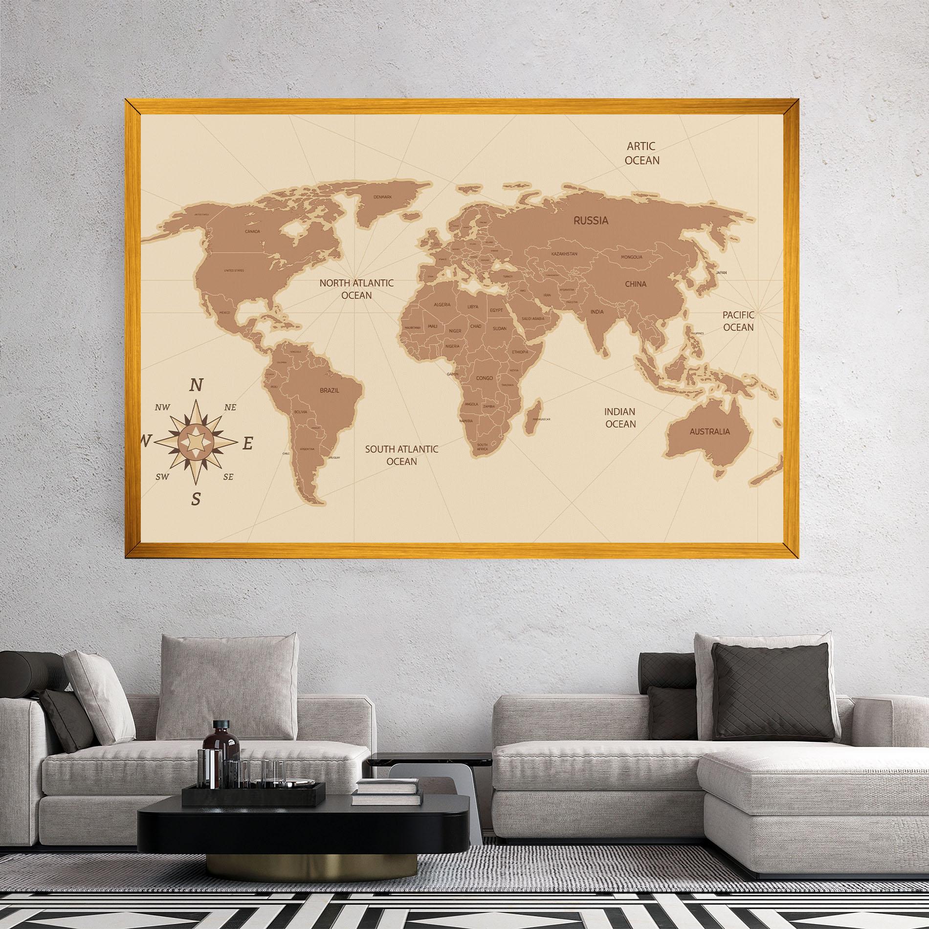 Leinwandbild Cream Map Vintage mockup 2
