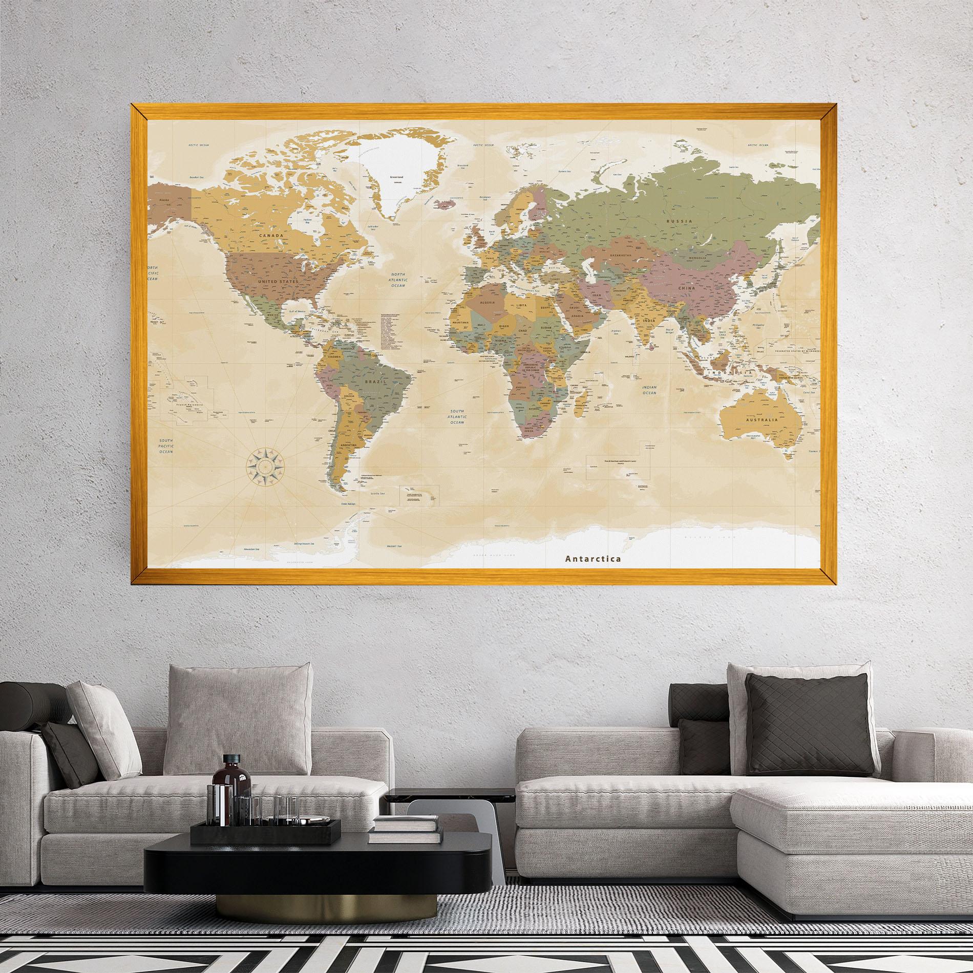 Leinwandbild World Map Vintage mockup 2