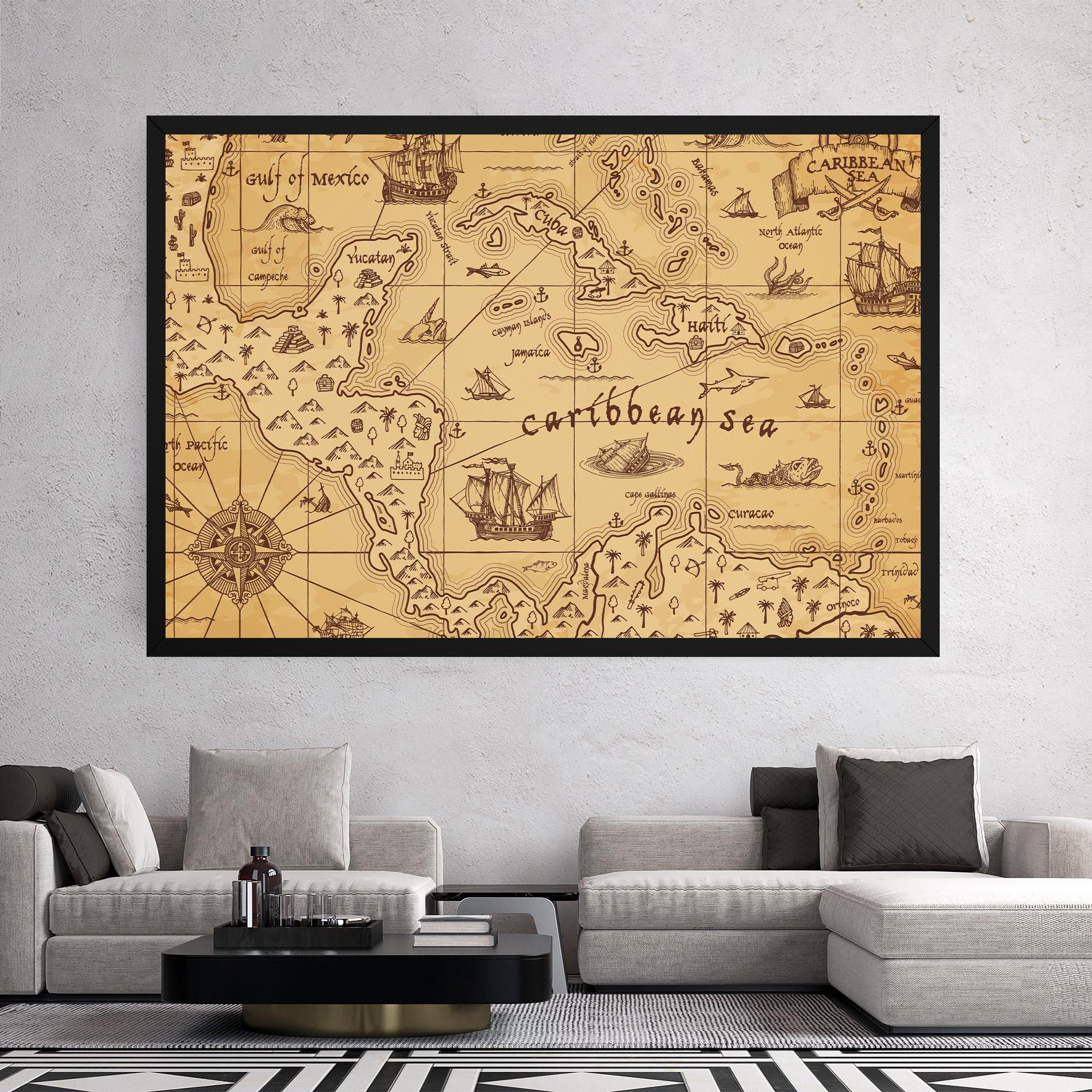 Leinwandbild Caribbean Sea Map mockup 2