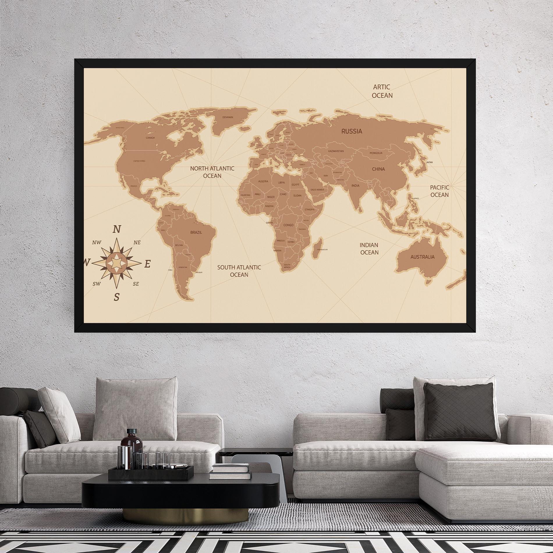 Leinwandbild Cream Map Vintage mockup 2