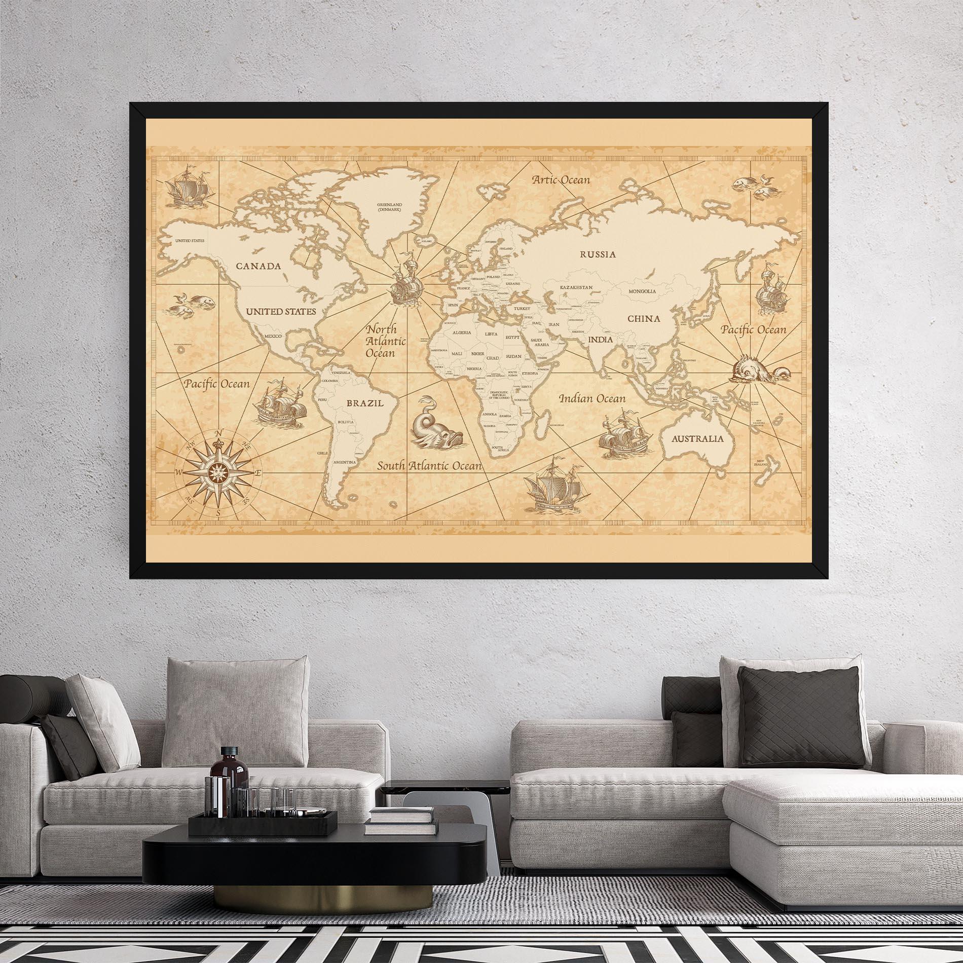 Leinwandbild Cream Old Map mockup 2