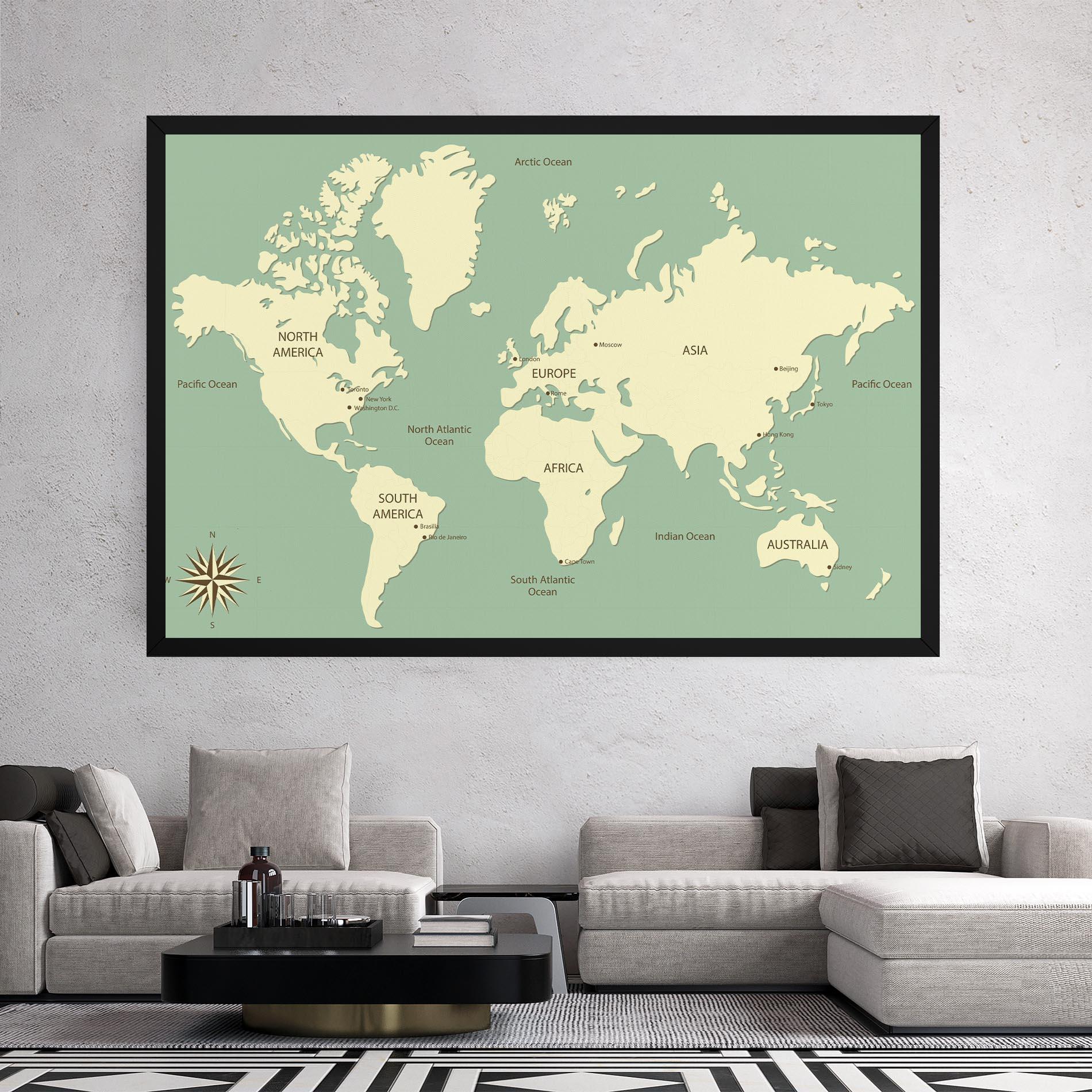 Leinwandbild Green Cream Map mockup 2