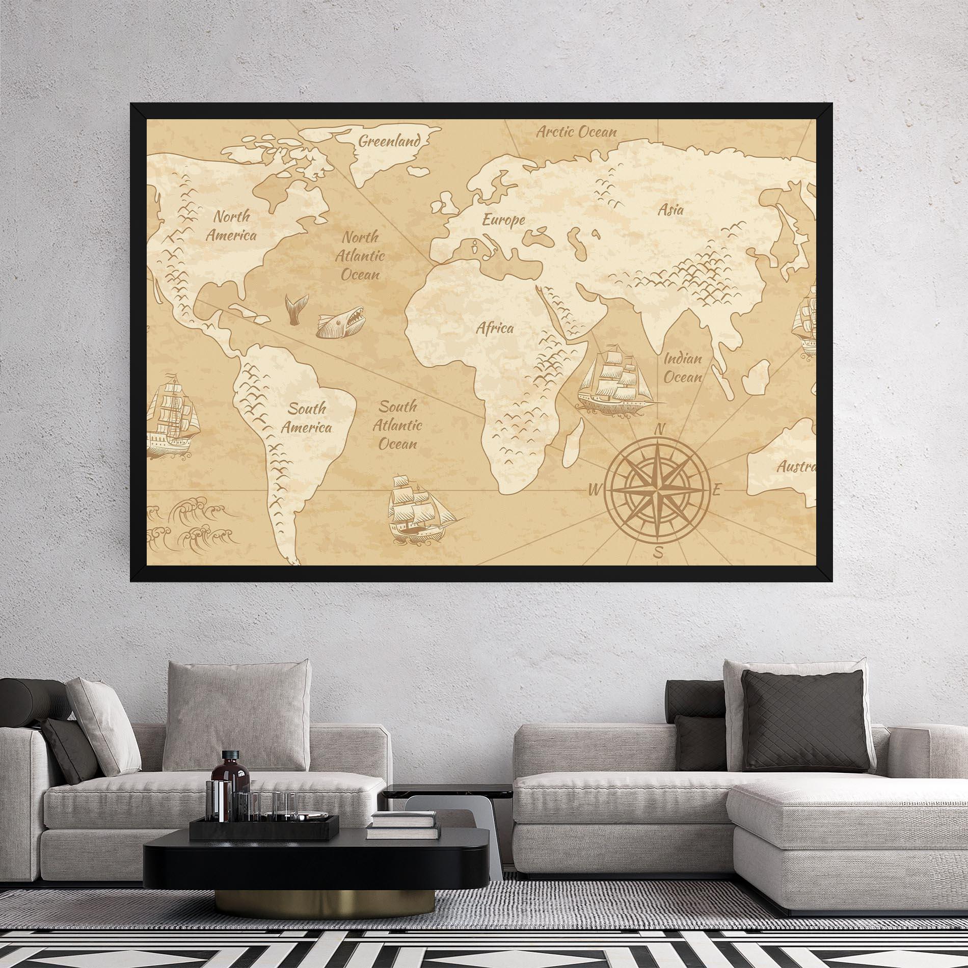 Leinwandbild Old Continents Map mockup 2