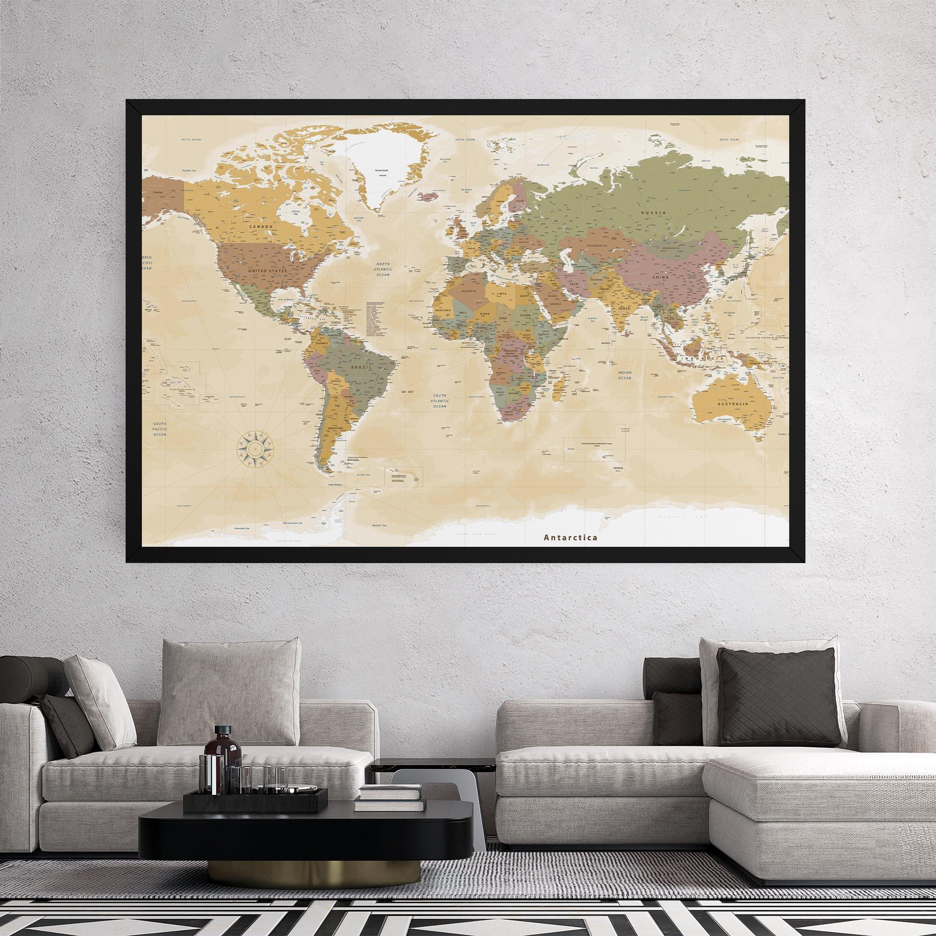 Leinwandbild World Map Vintage mockup 2